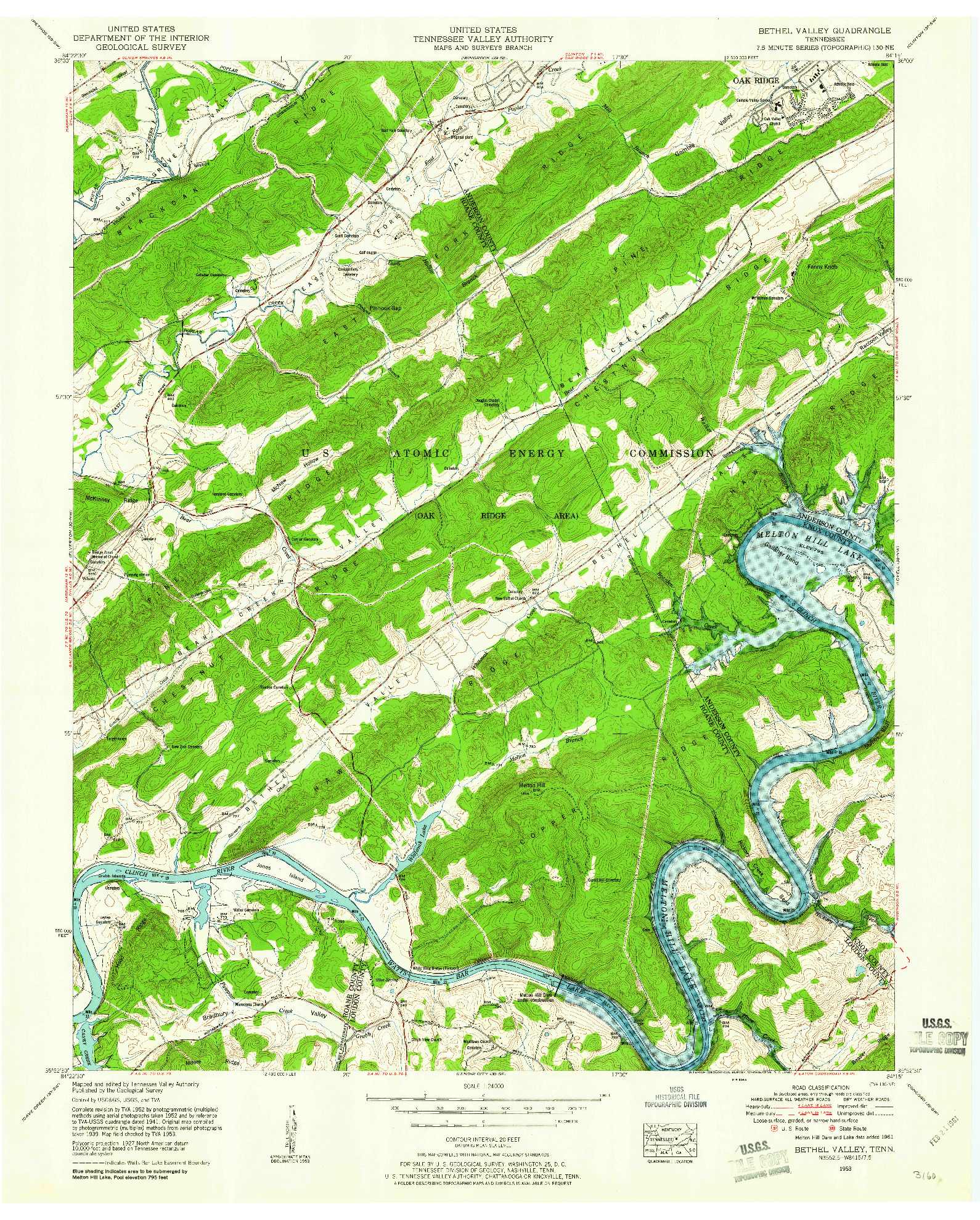 USGS 1:24000-SCALE QUADRANGLE FOR BETHEL VALLEY, TN 1953