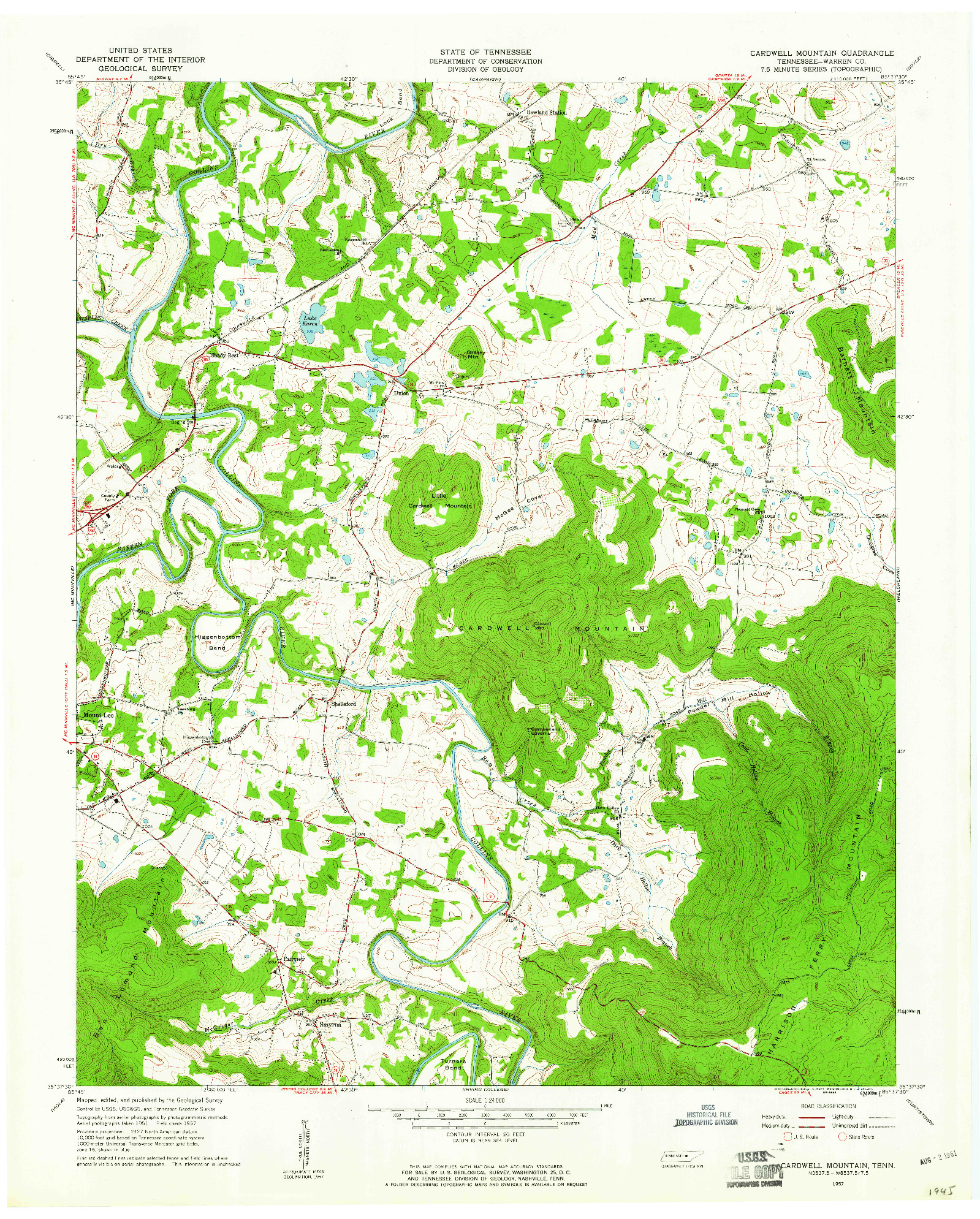 USGS 1:24000-SCALE QUADRANGLE FOR CARDWELL MOUNTAIN, TN 1957