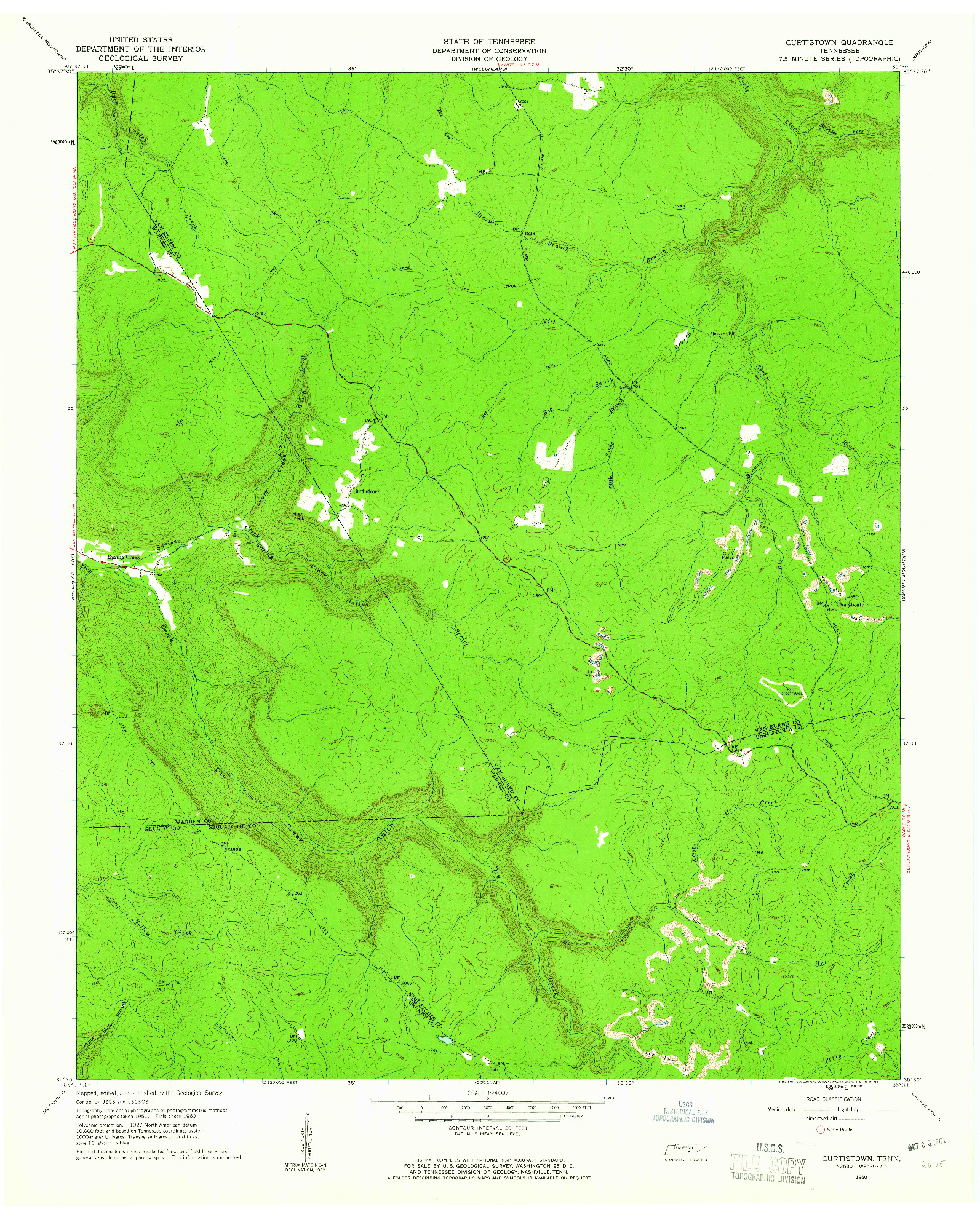 USGS 1:24000-SCALE QUADRANGLE FOR CURTISTOWN, TN 1960