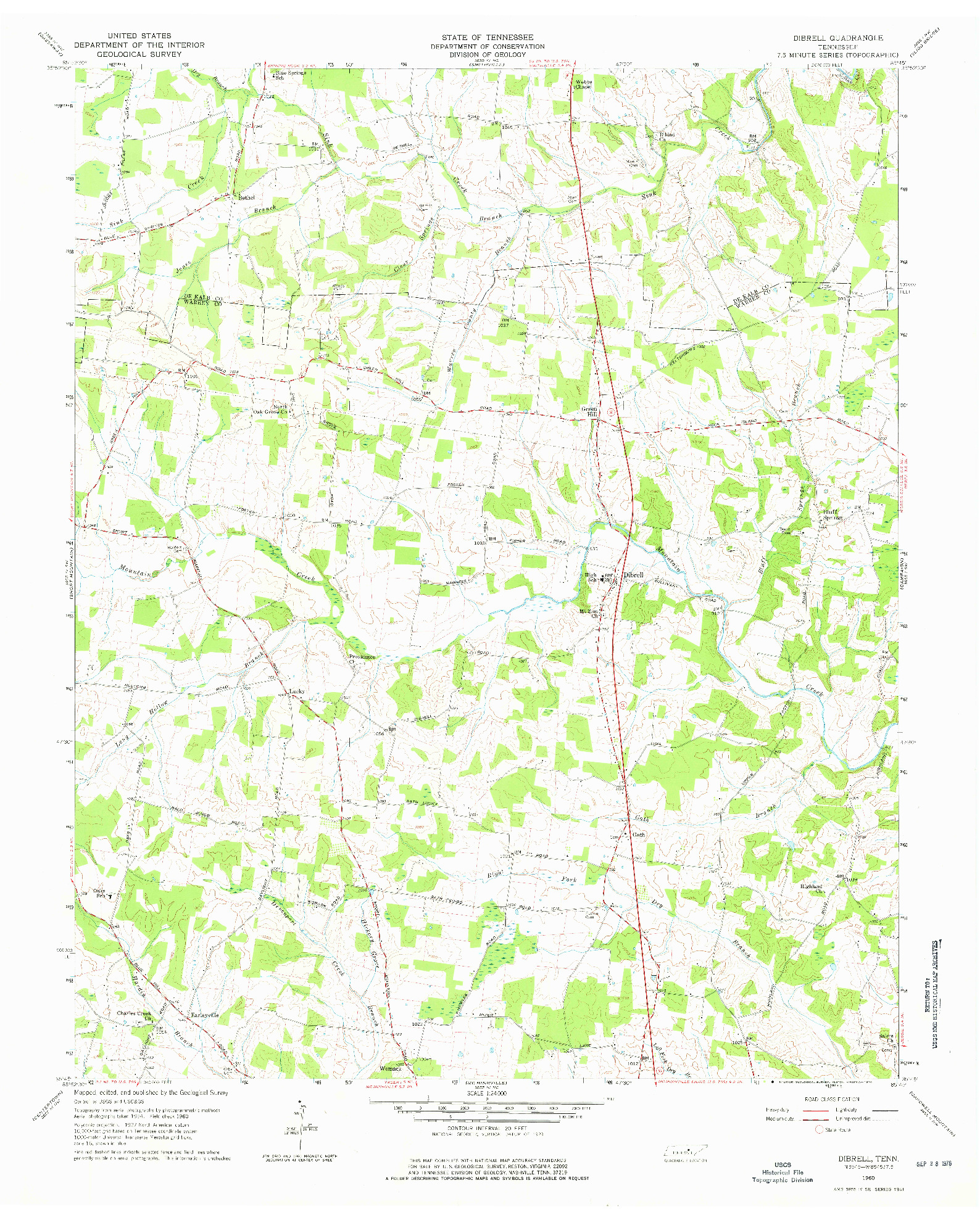 USGS 1:24000-SCALE QUADRANGLE FOR DIBRELL, TN 1960