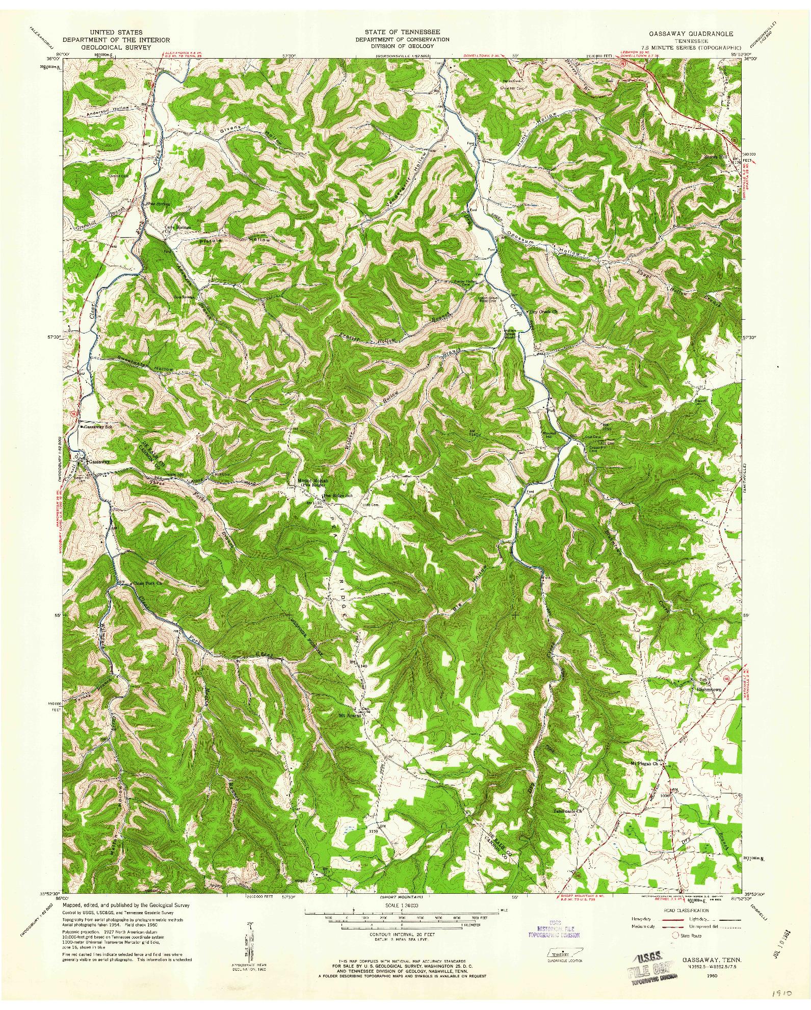 USGS 1:24000-SCALE QUADRANGLE FOR GASSAWAY, TN 1960