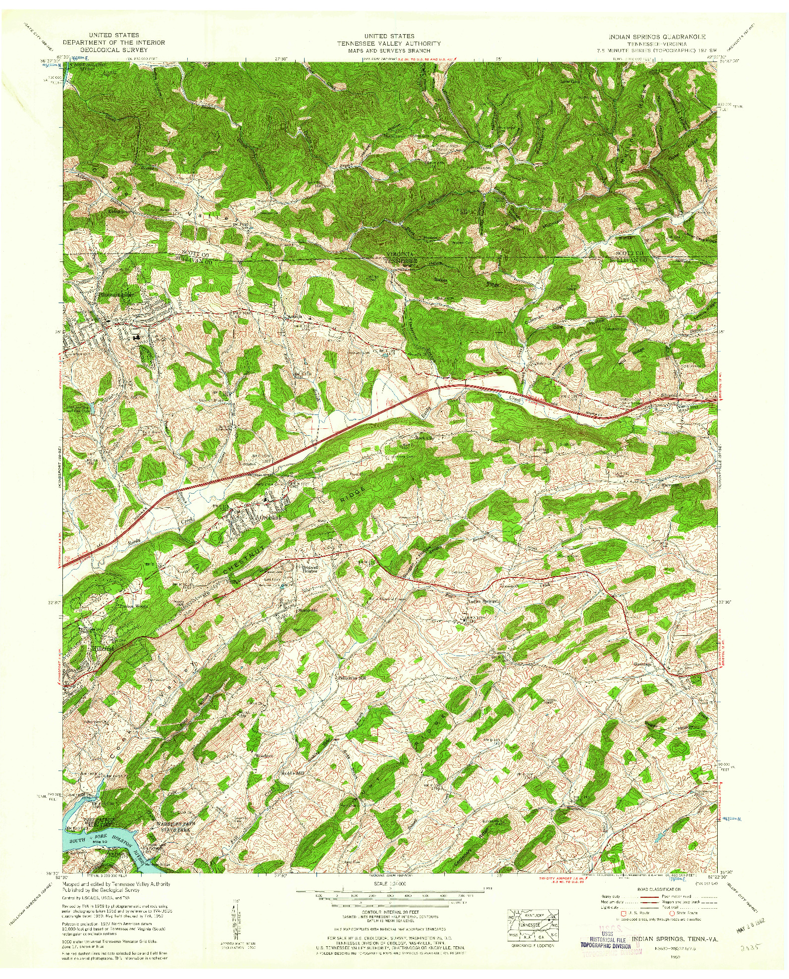 USGS 1:24000-SCALE QUADRANGLE FOR INDIAN SPRINGS, TN 1959