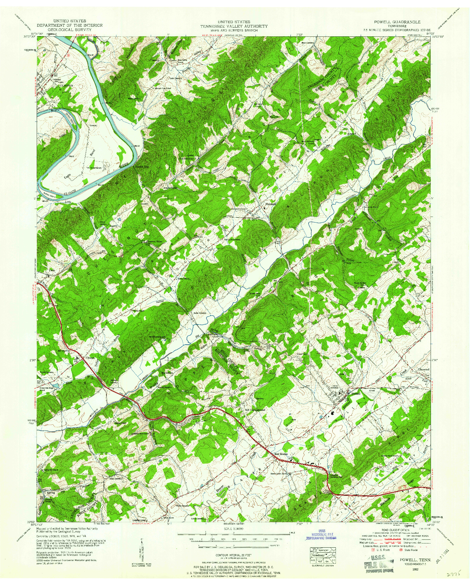 USGS 1:24000-SCALE QUADRANGLE FOR POWELL, TN 1952