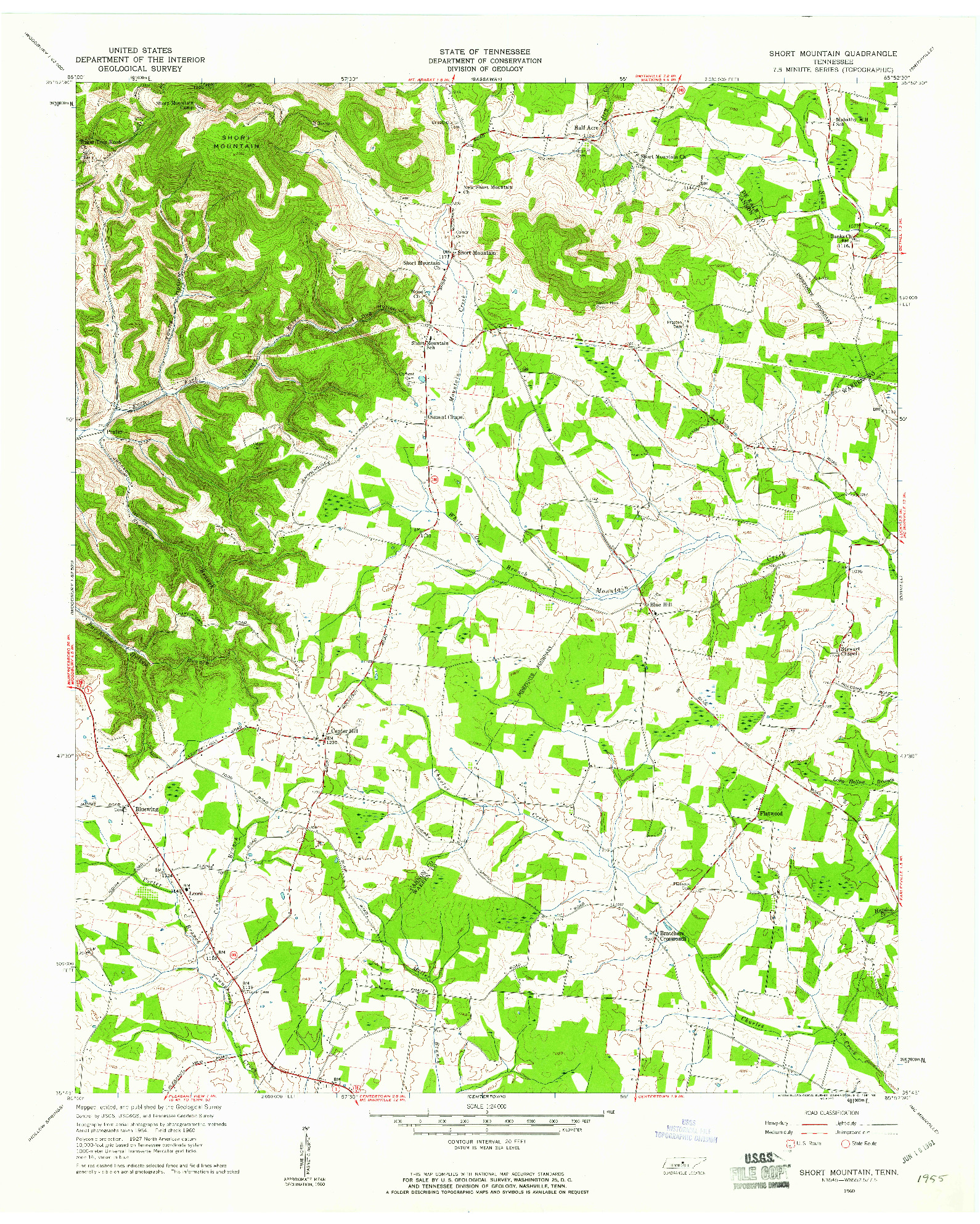 USGS 1:24000-SCALE QUADRANGLE FOR SHORT MOUNTAIN, TN 1960