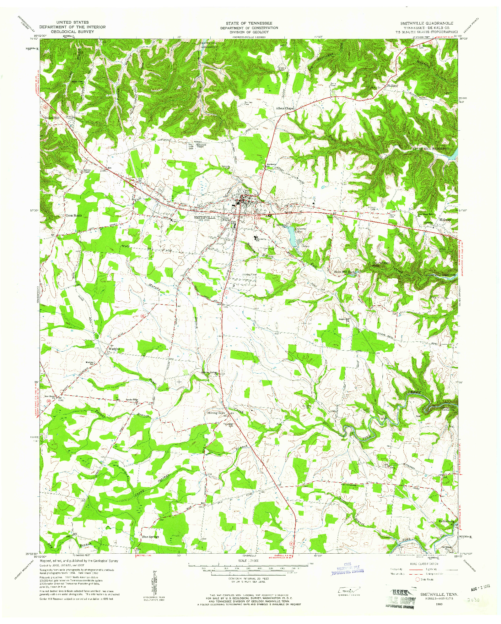 USGS 1:24000-SCALE QUADRANGLE FOR SMITHVILLE, TN 1960