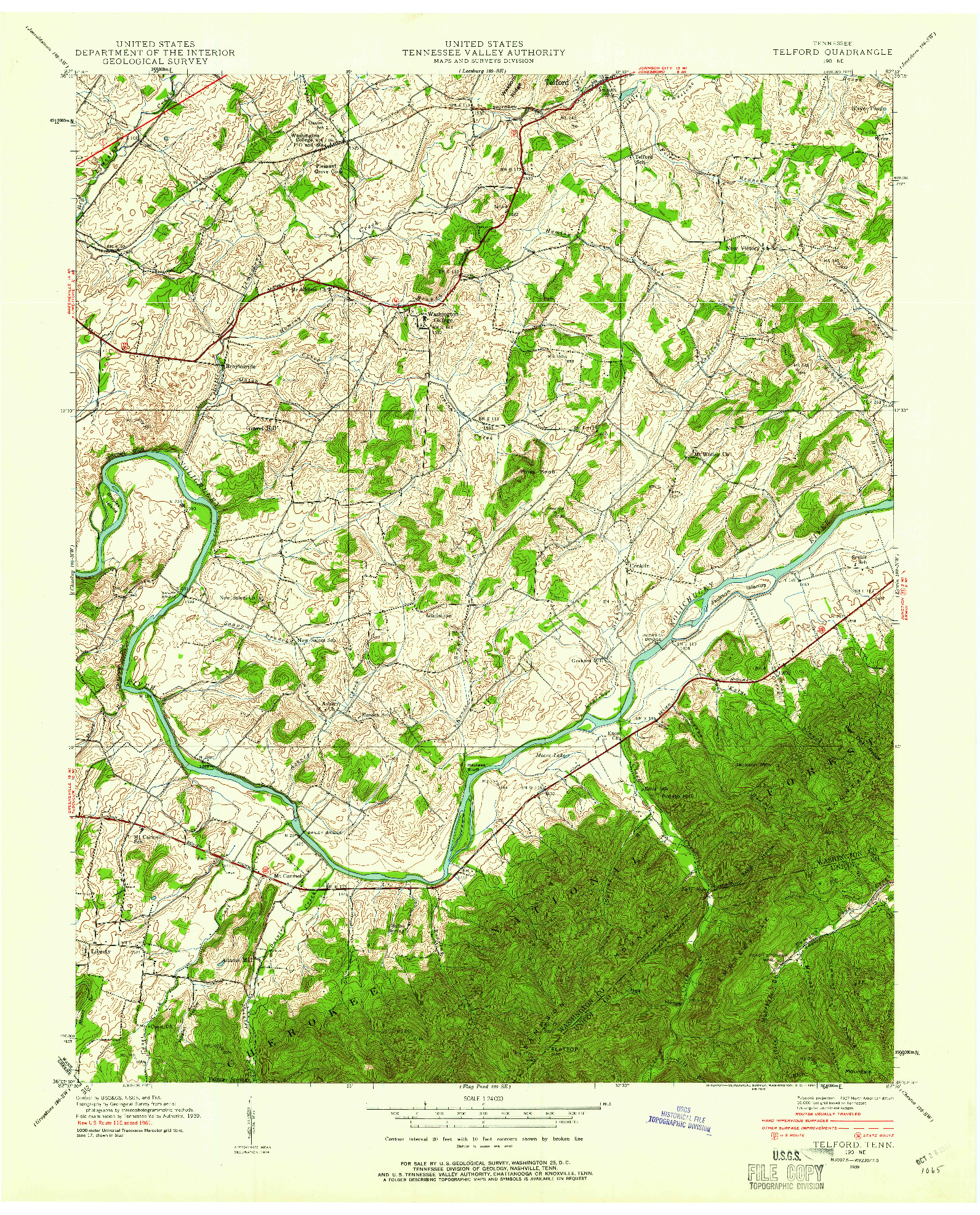 USGS 1:24000-SCALE QUADRANGLE FOR TELFORD, TN 1939