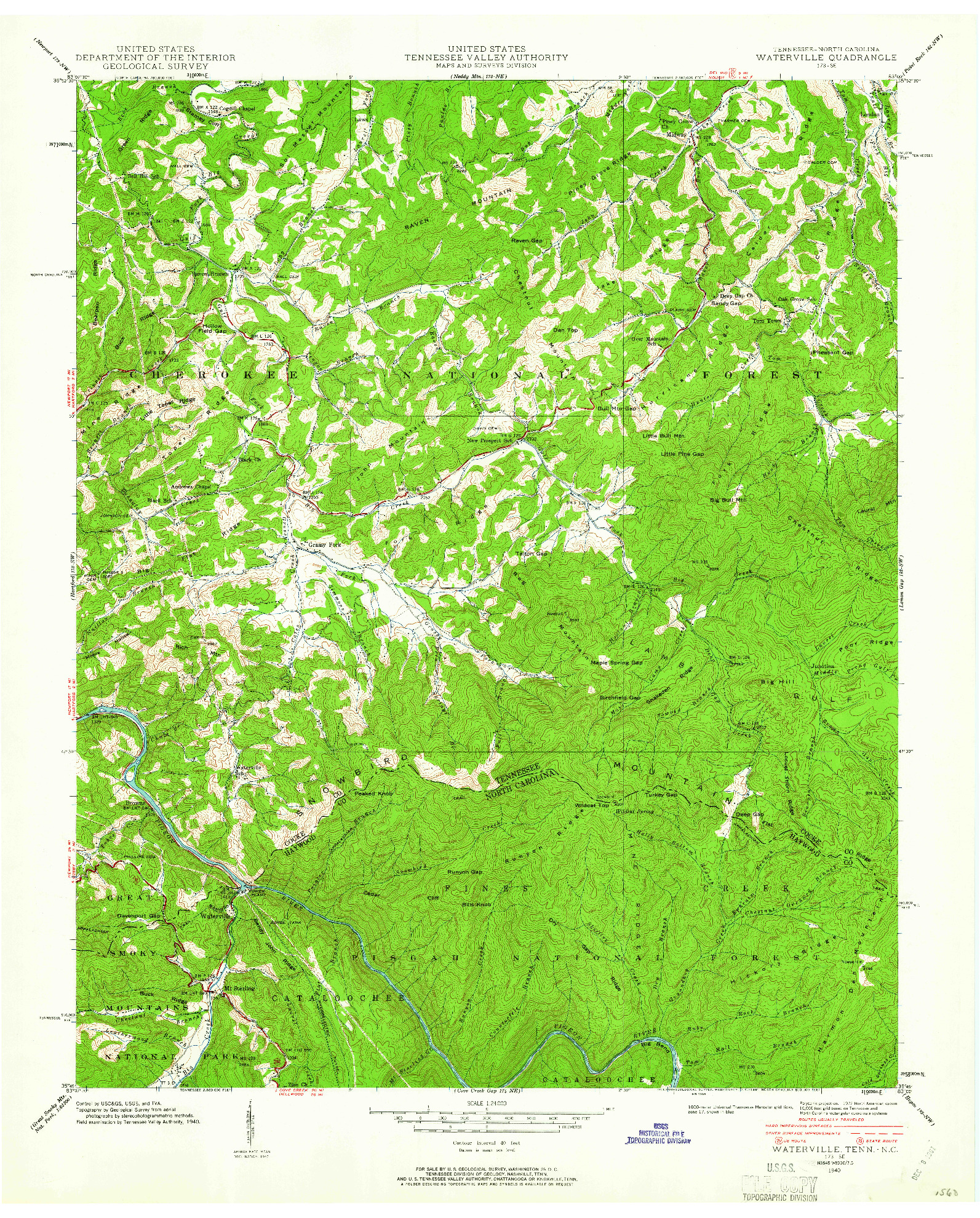 USGS 1:24000-SCALE QUADRANGLE FOR WATERVILLE, TN 1940