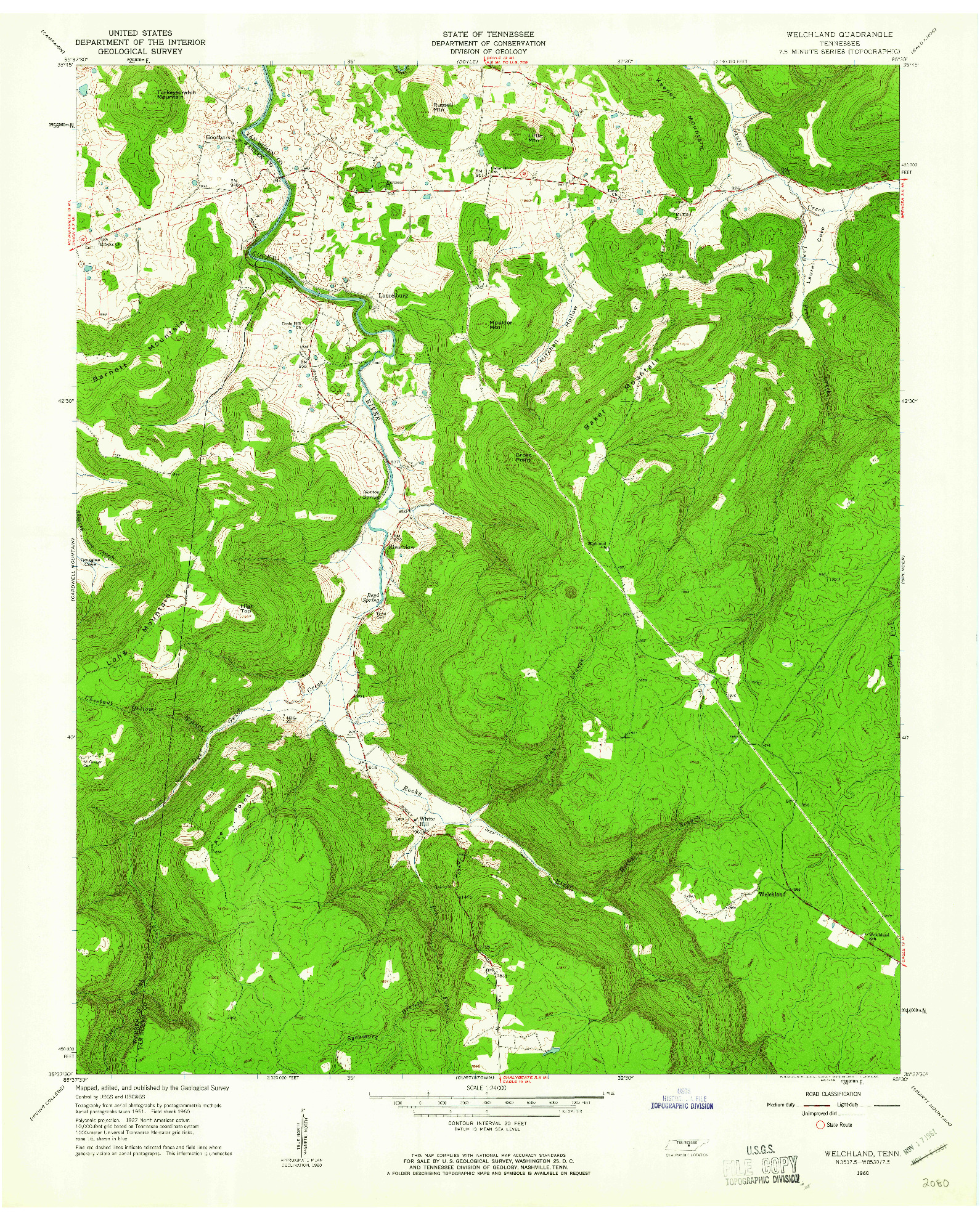 USGS 1:24000-SCALE QUADRANGLE FOR WELCHLAND, TN 1960