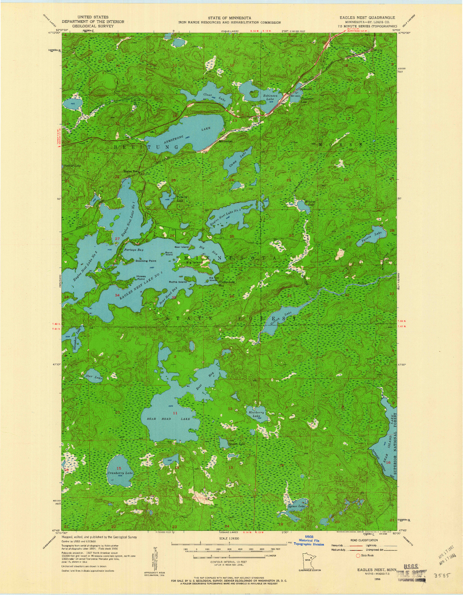 USGS 1:24000-SCALE QUADRANGLE FOR EAGLES NEST, MN 1956