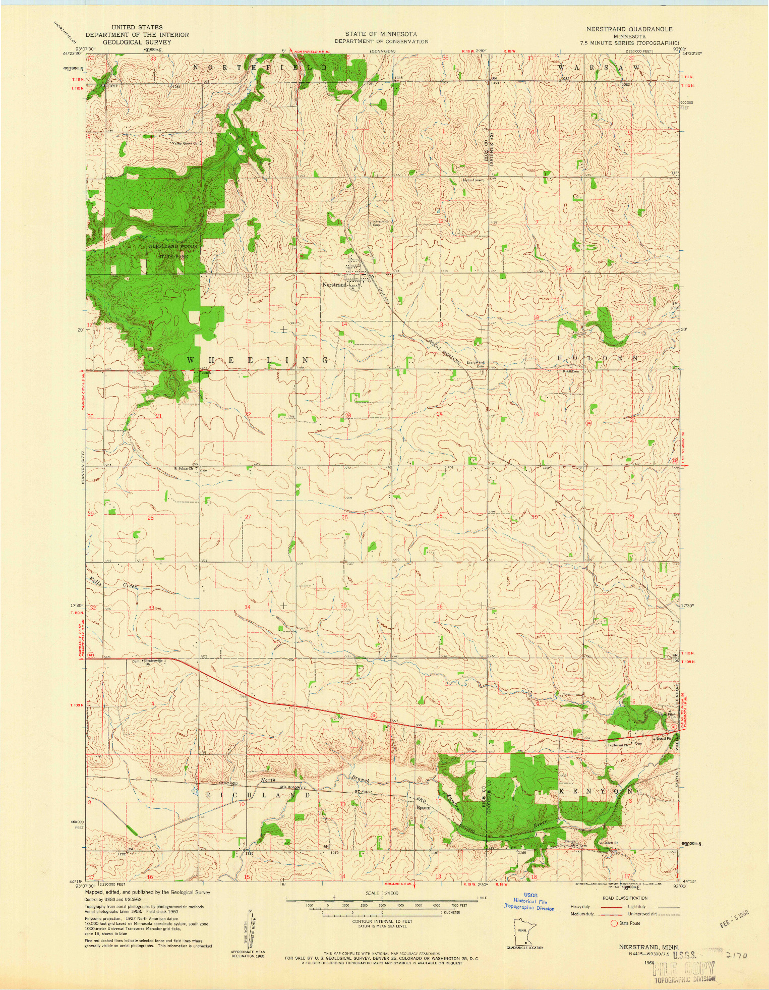 USGS 1:24000-SCALE QUADRANGLE FOR NERSTRAND, MN 1960