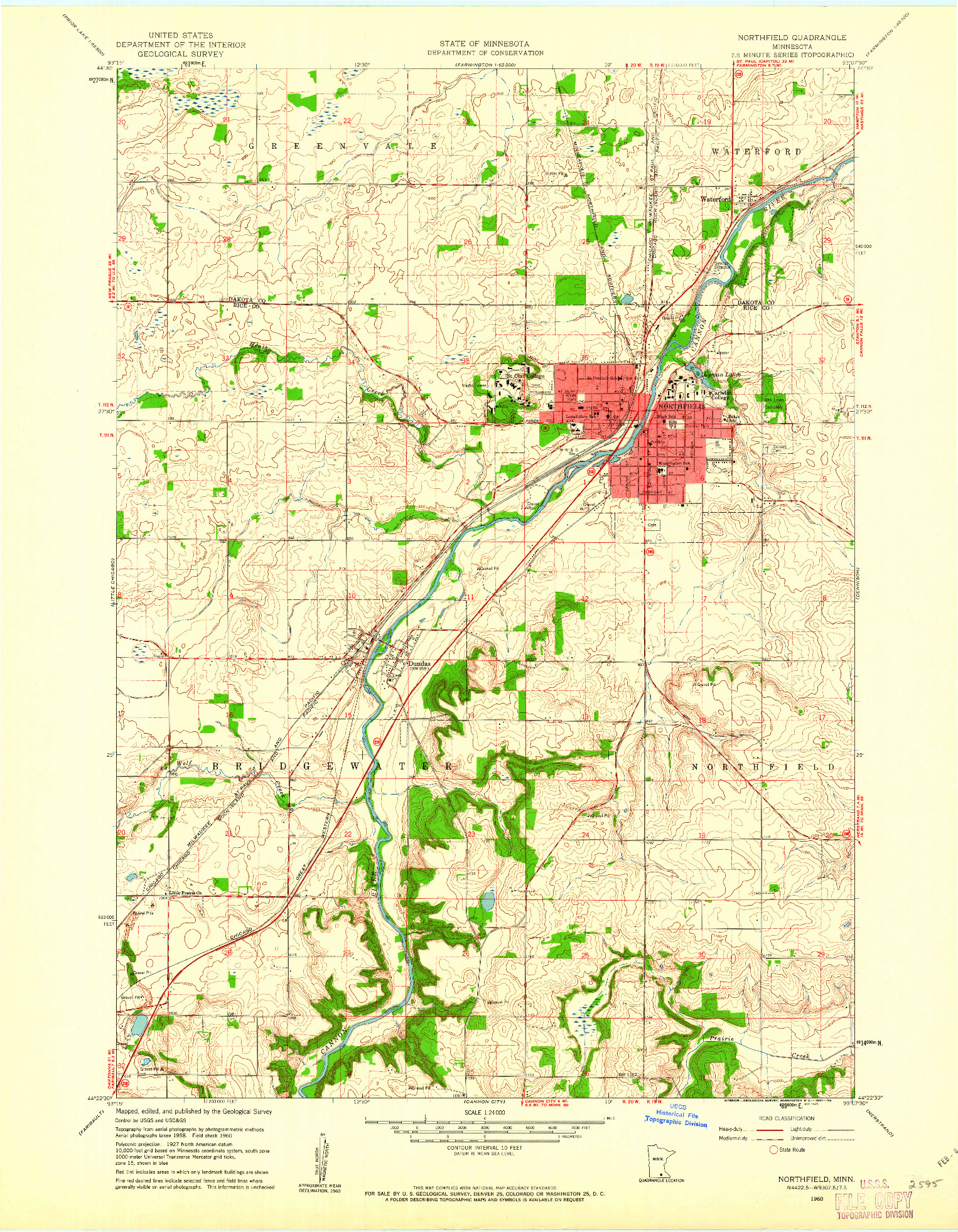 USGS 1:24000-SCALE QUADRANGLE FOR NORTHFIELD, MN 1960