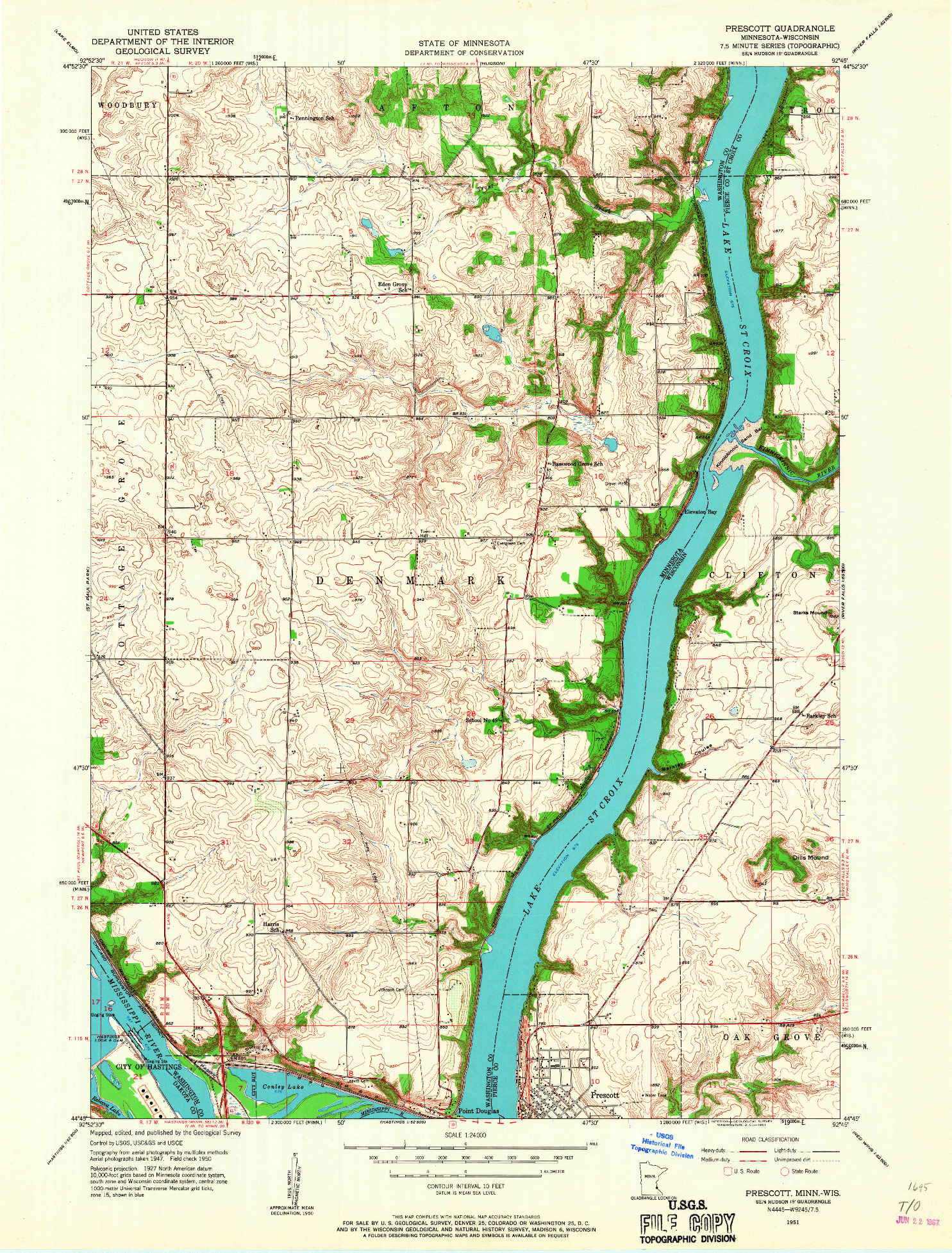 USGS 1:24000-SCALE QUADRANGLE FOR PRESCOTT, MN 1951