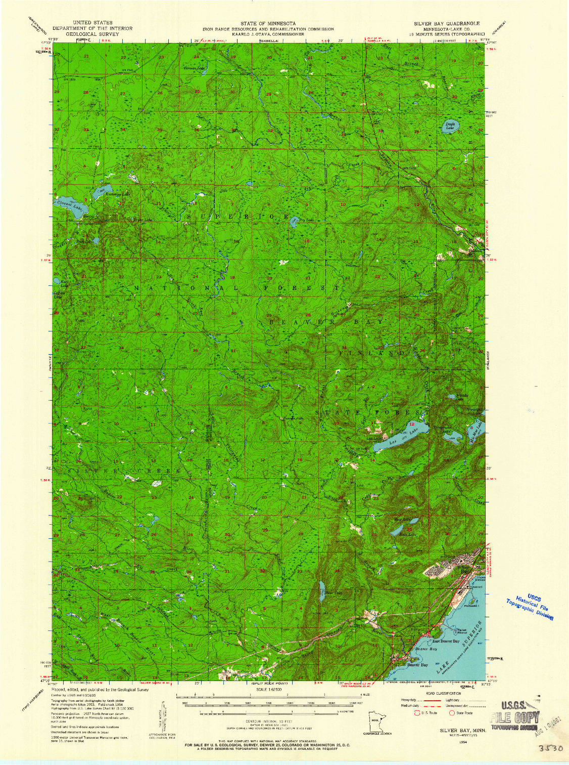 USGS 1:62500-SCALE QUADRANGLE FOR SILVER BAY, MN 1954