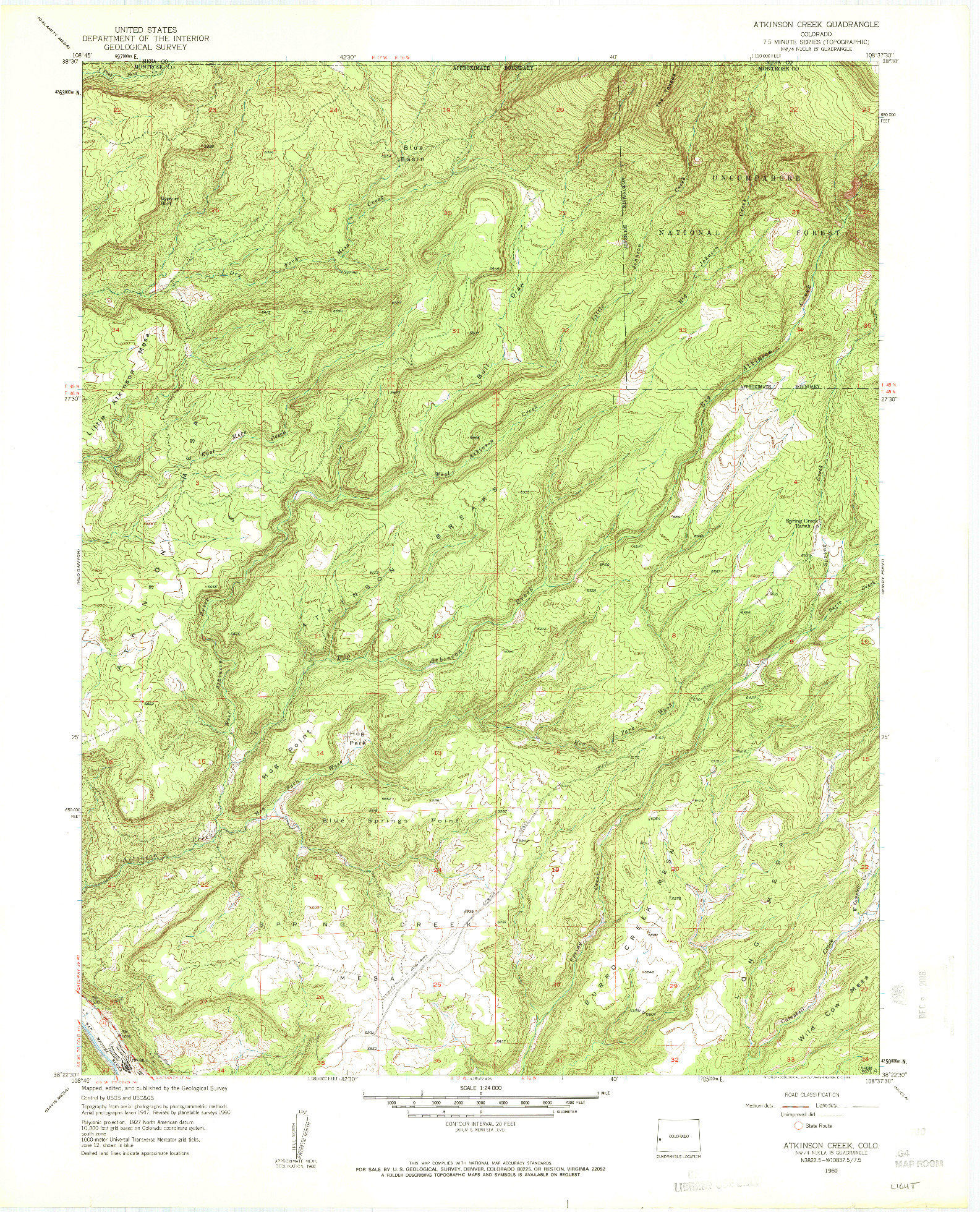 USGS 1:24000-SCALE QUADRANGLE FOR ATKINSON CREEK, CO 1960