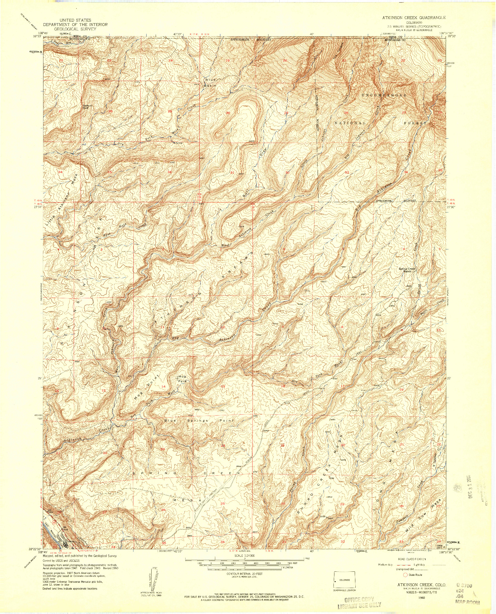 USGS 1:24000-SCALE QUADRANGLE FOR ATKINSON CREEK, CO 1960