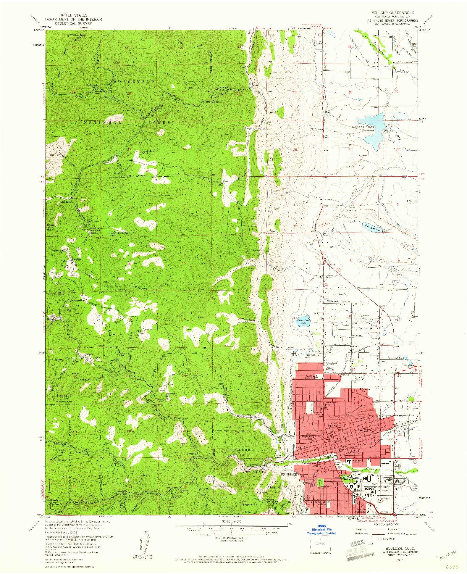 USGS 1:24000-SCALE QUADRANGLE FOR BOULDER, CO 1957