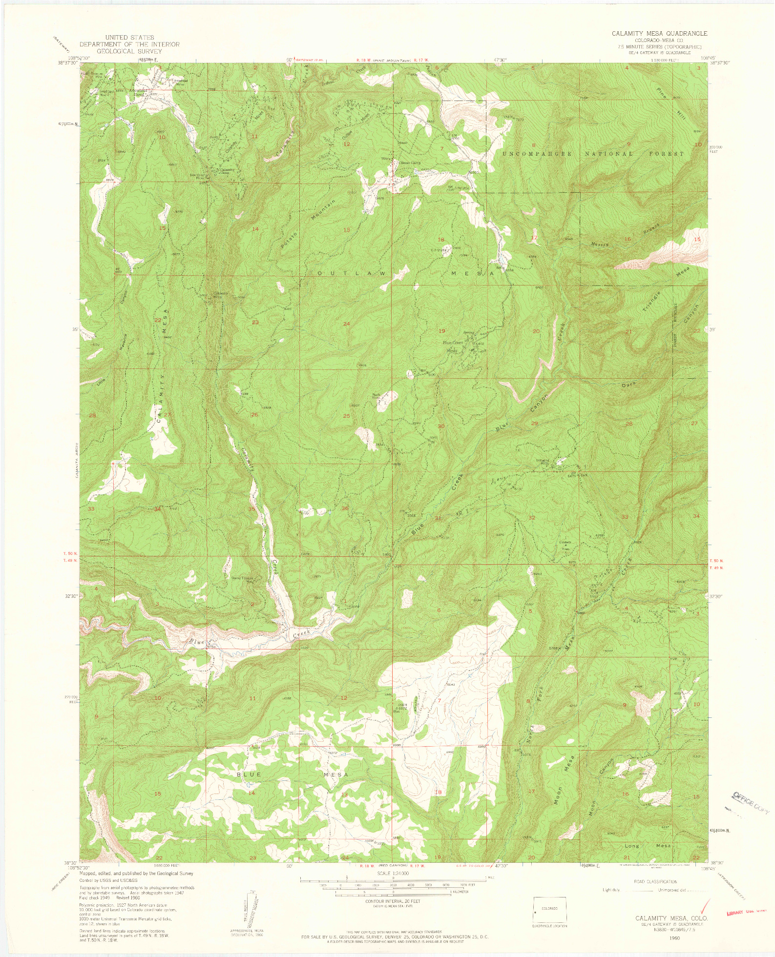 USGS 1:24000-SCALE QUADRANGLE FOR CALAMITY MESA, CO 1960