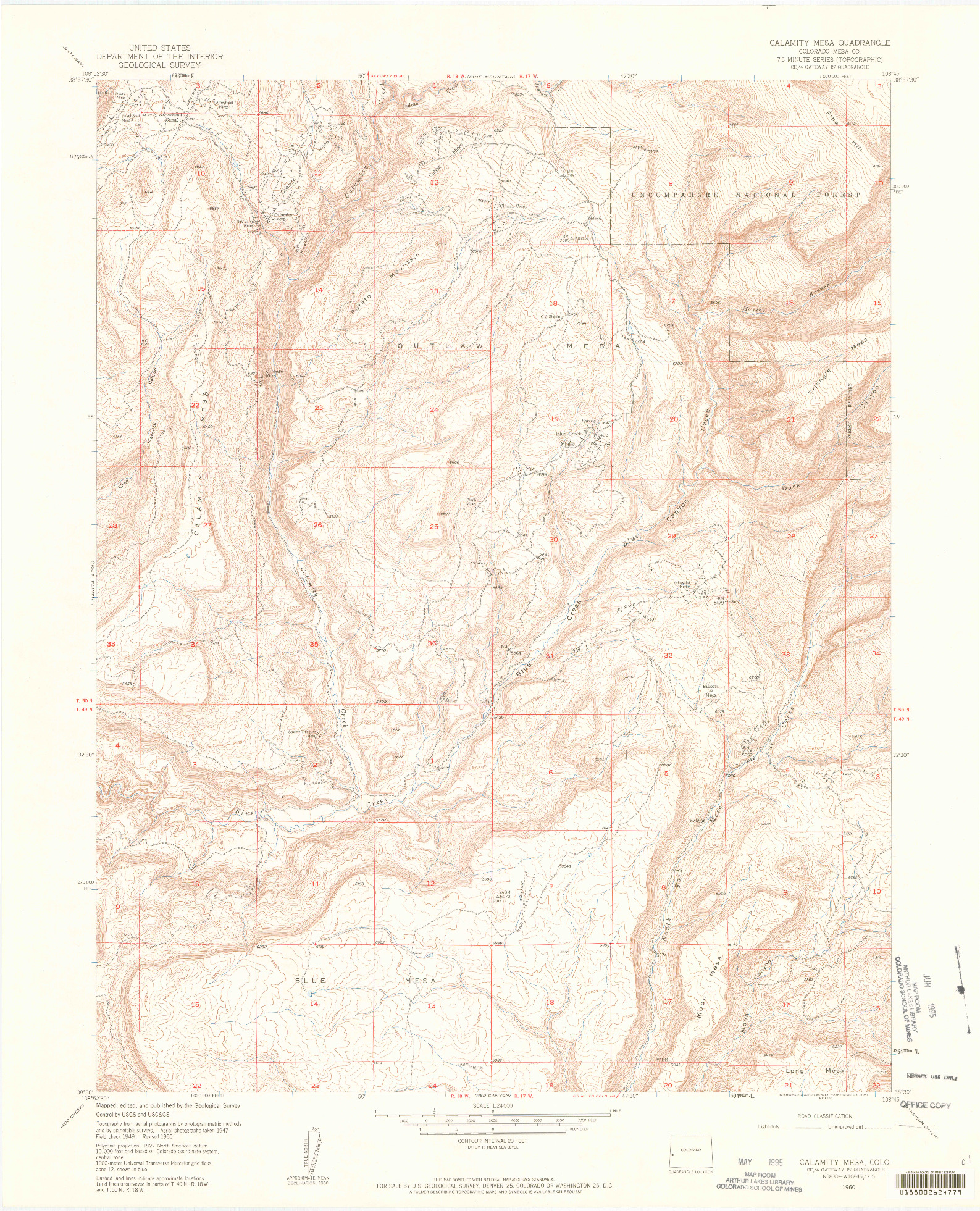 USGS 1:24000-SCALE QUADRANGLE FOR CALAMITY MESA, CO 1960