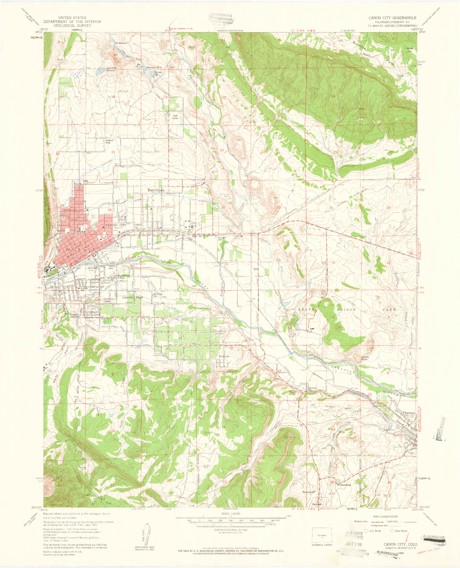 USGS 1:24000-SCALE QUADRANGLE FOR CANON CITY, CO 1959