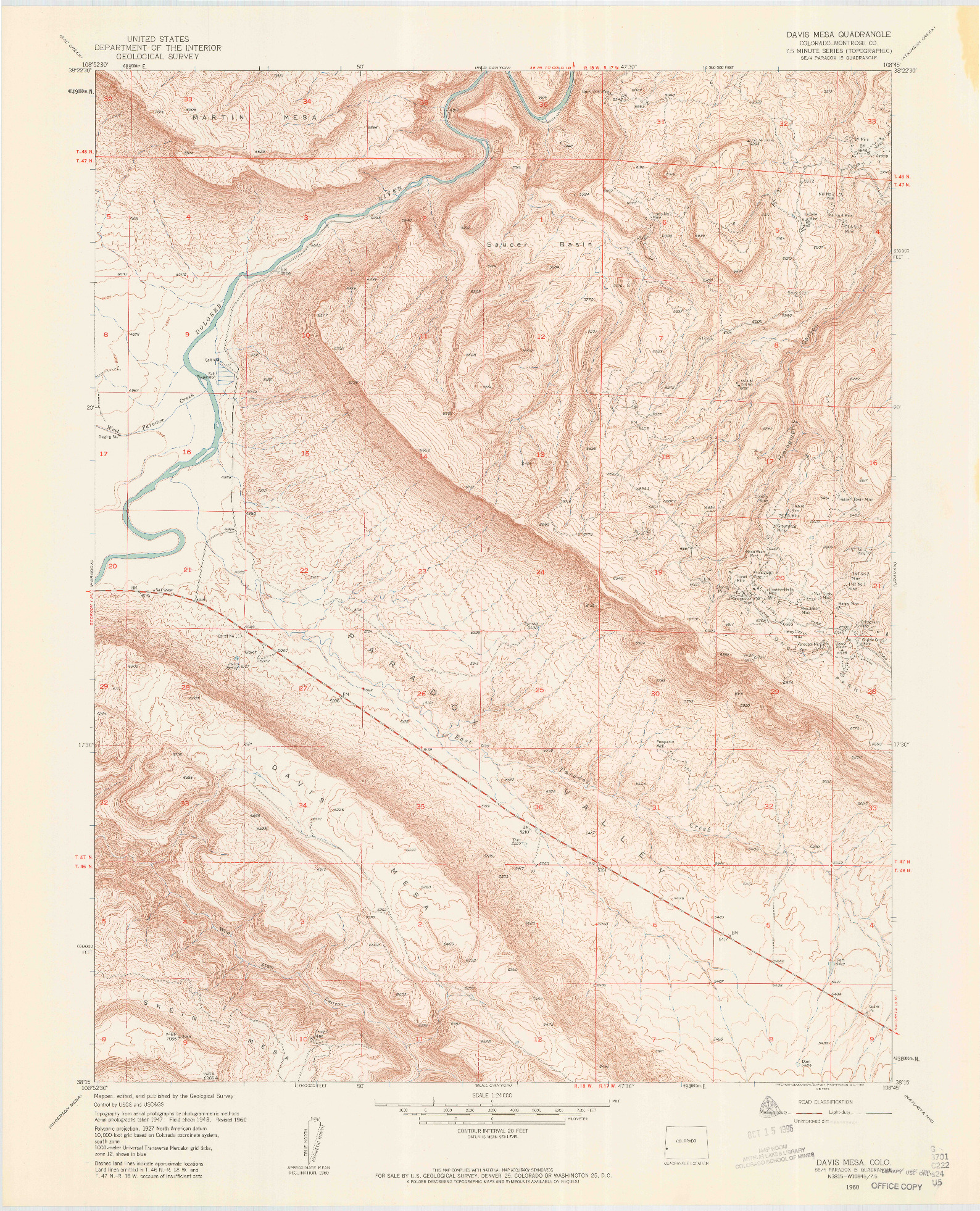 USGS 1:24000-SCALE QUADRANGLE FOR DAVIS MESA, CO 1960