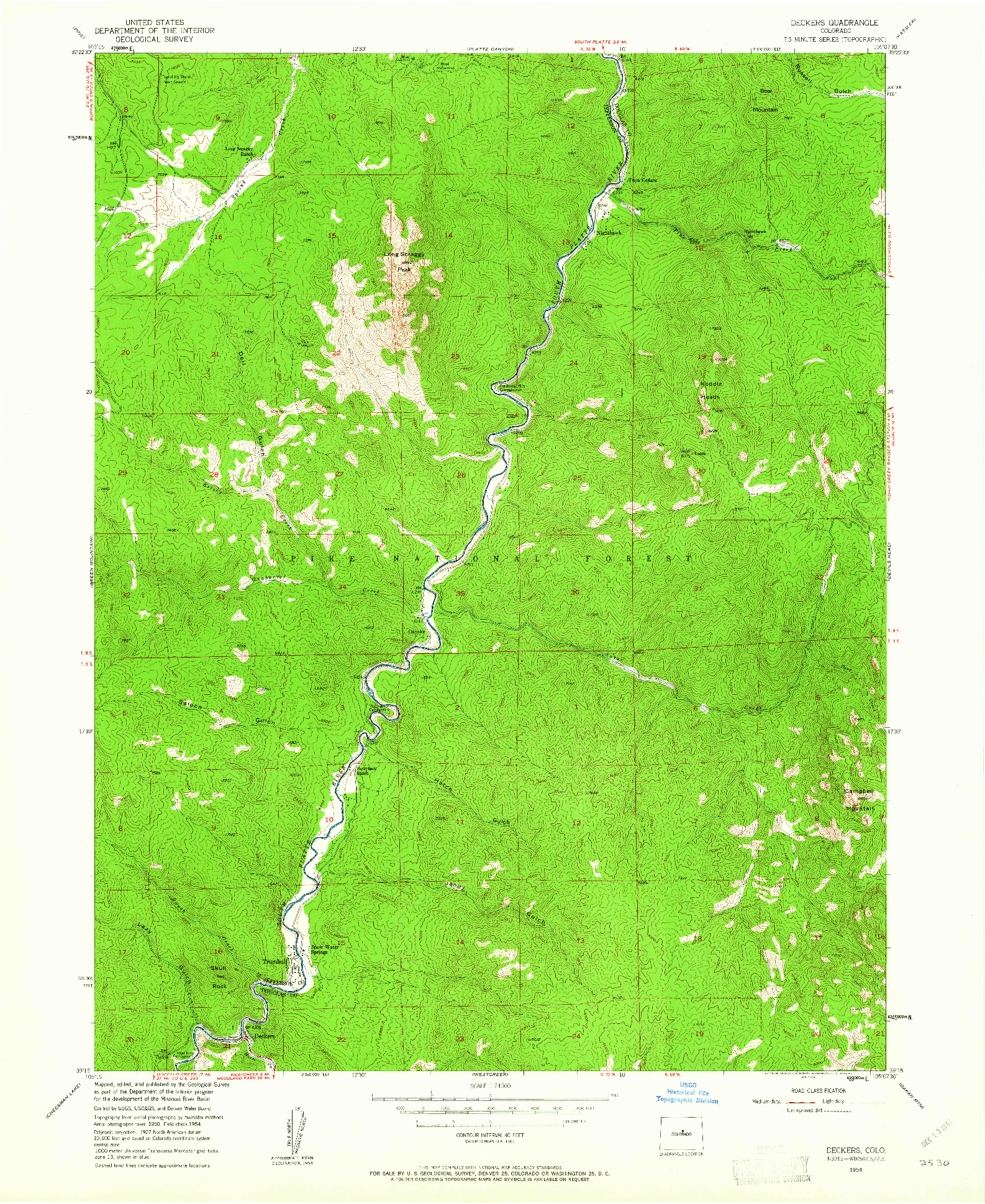 USGS 1:24000-SCALE QUADRANGLE FOR DECKERS, CO 1954