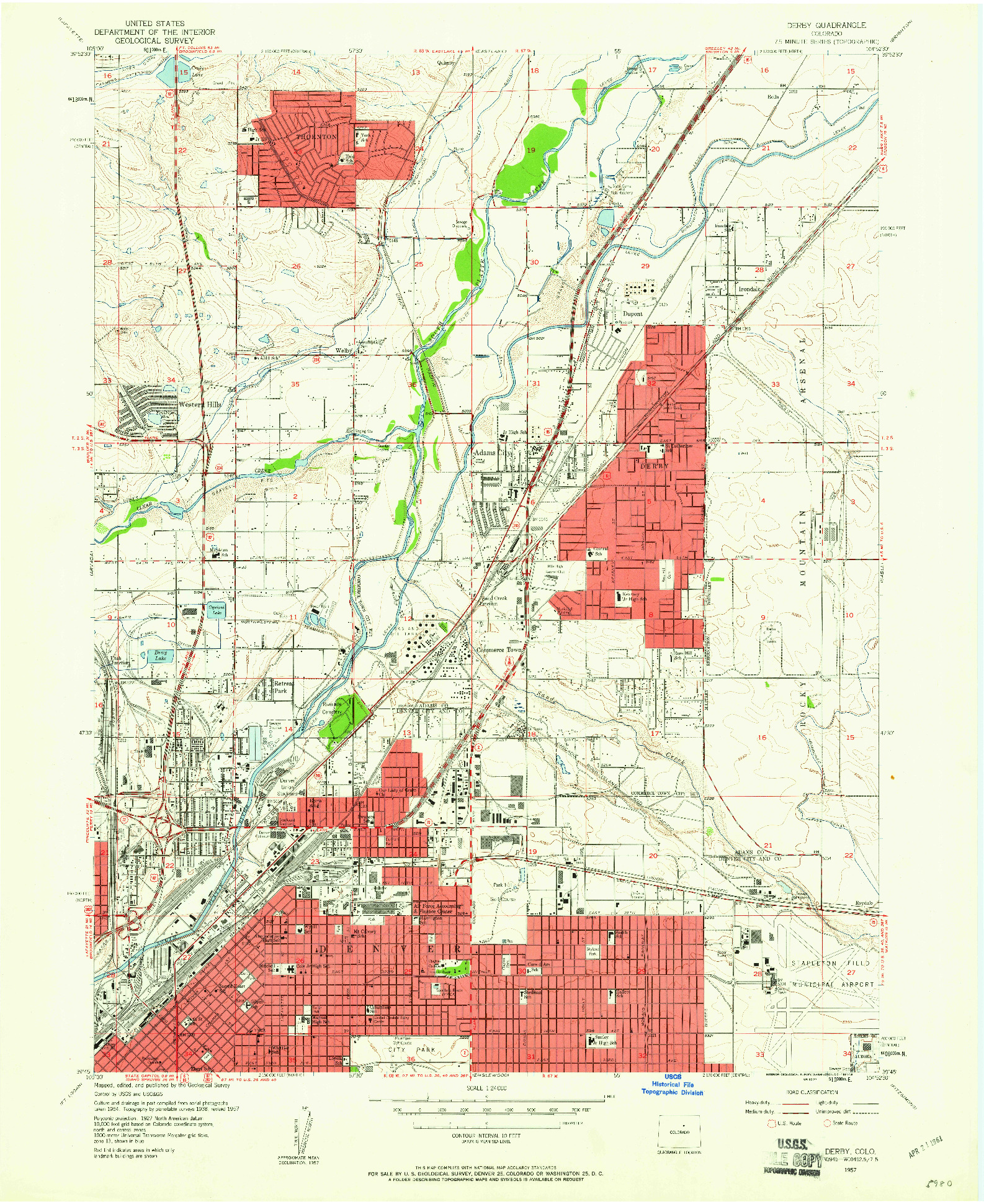 USGS 1:24000-SCALE QUADRANGLE FOR DERBY, CO 1957