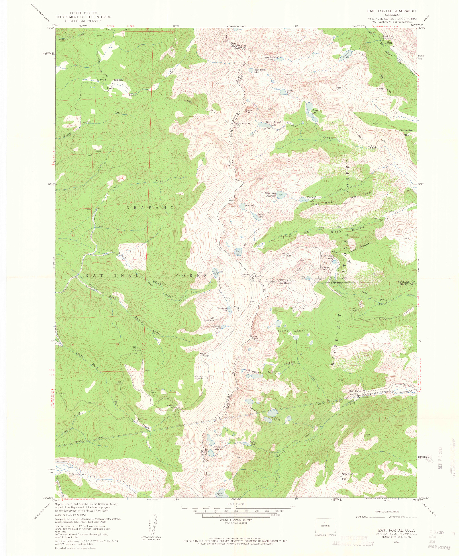 USGS 1:24000-SCALE QUADRANGLE FOR EAST PORTAL, CO 1958