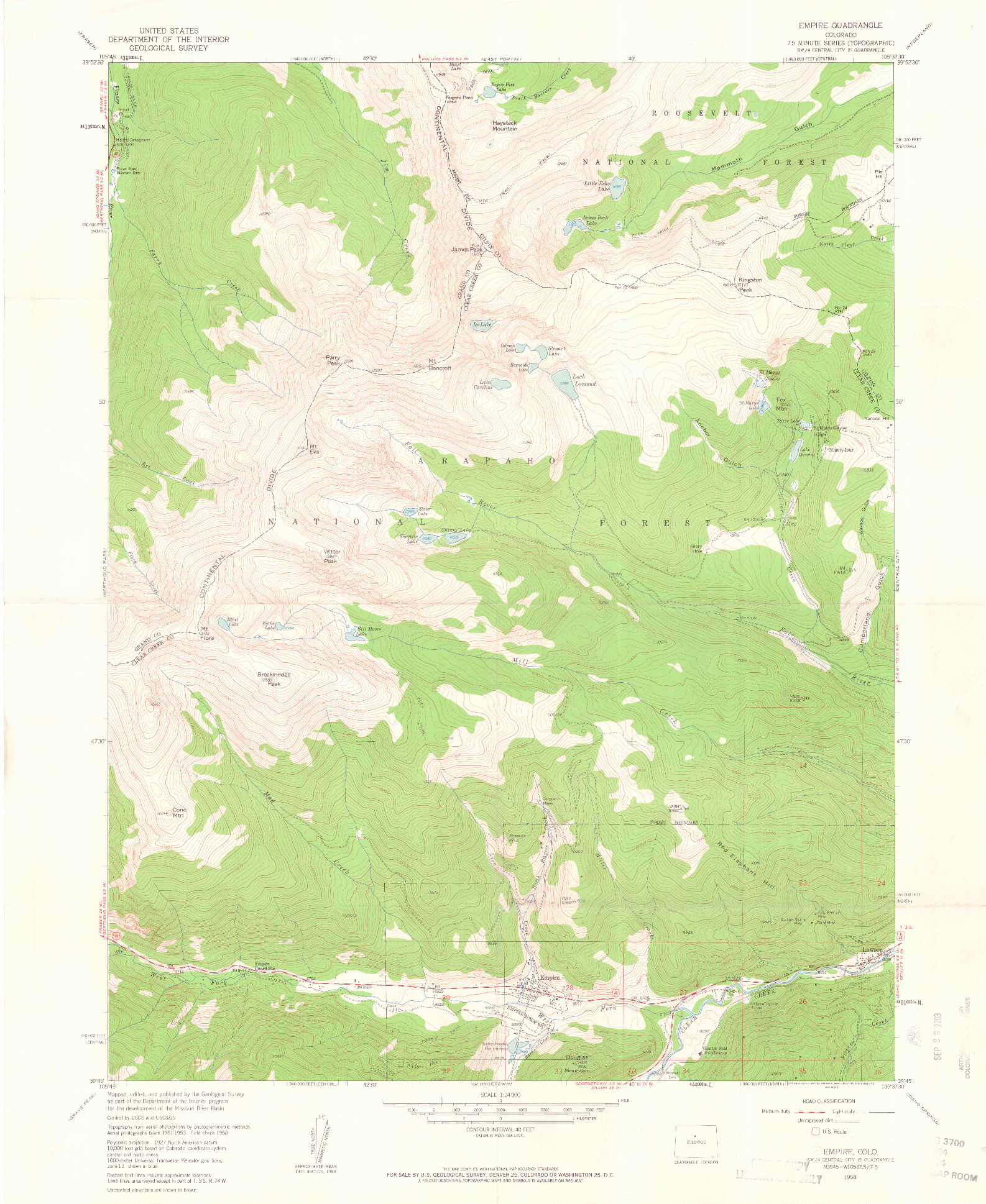 USGS 1:24000-SCALE QUADRANGLE FOR EMPIRE, CO 1958