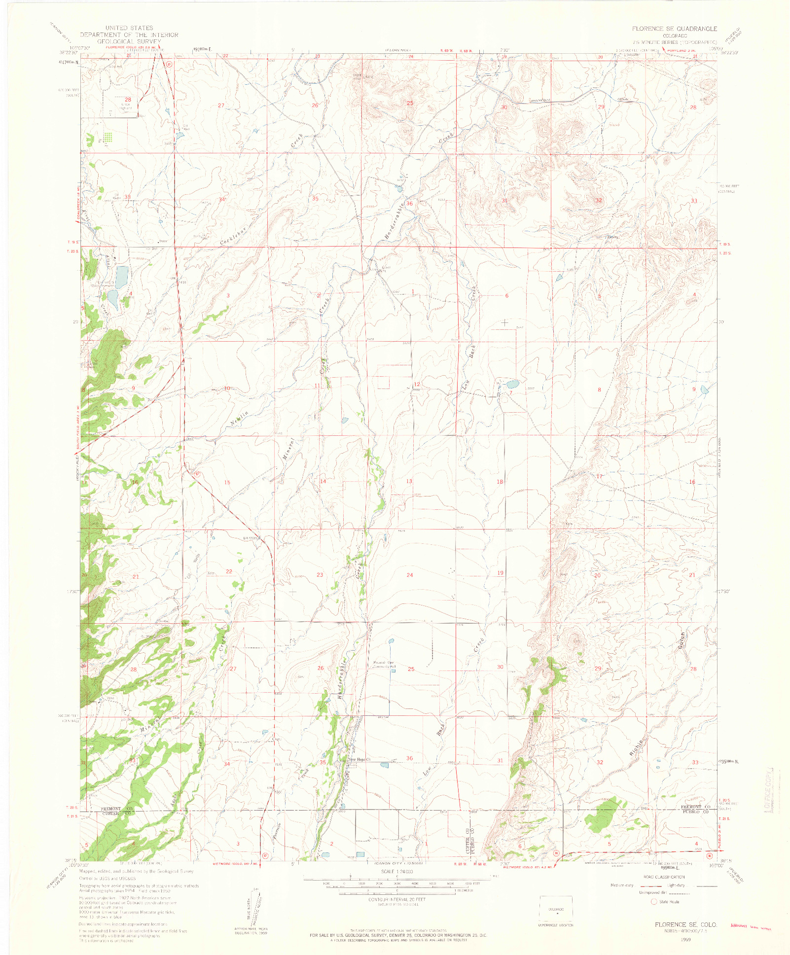 USGS 1:24000-SCALE QUADRANGLE FOR FLORENCE SE, CO 1959