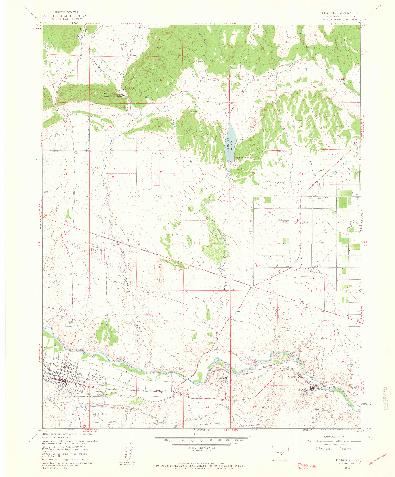 USGS 1:24000-SCALE QUADRANGLE FOR FLORENCE, CO 1959