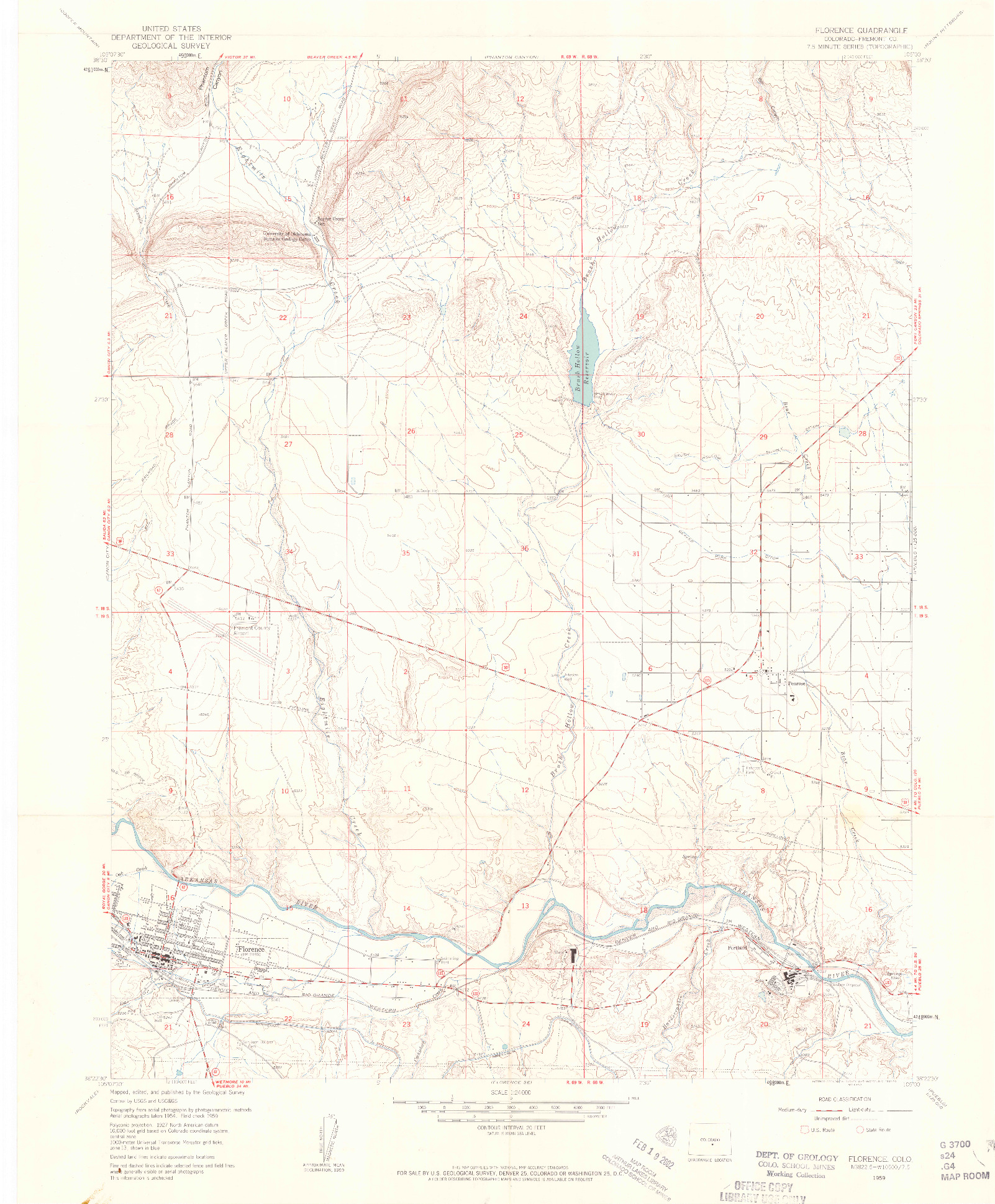 USGS 1:24000-SCALE QUADRANGLE FOR FLORENCE, CO 1959