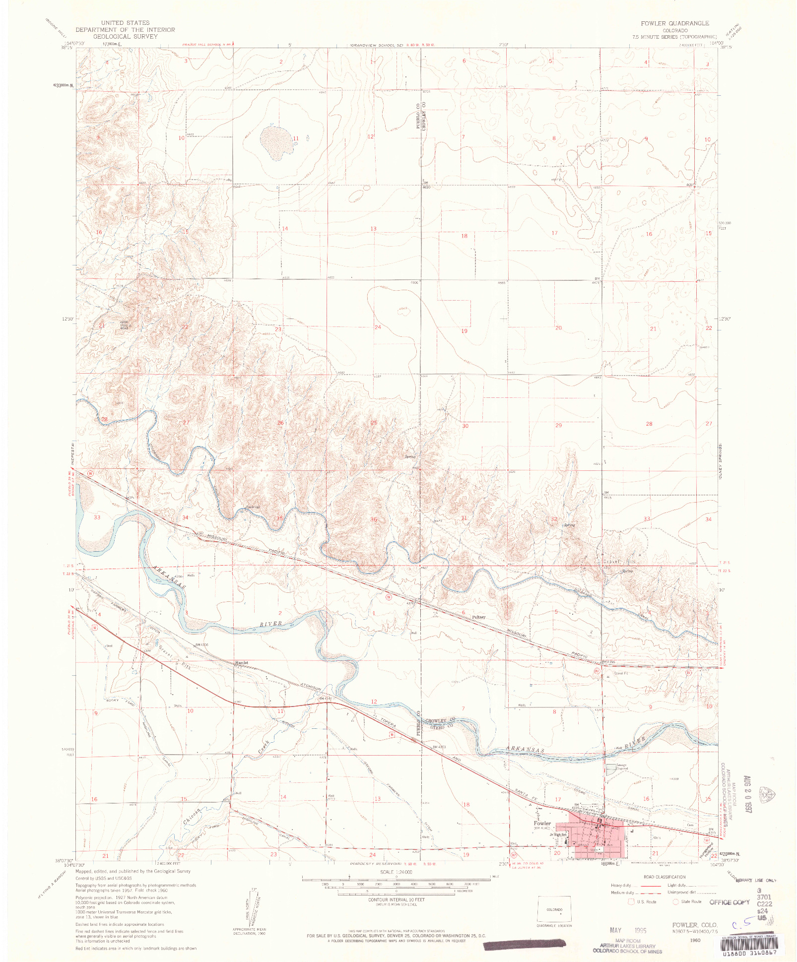 USGS 1:24000-SCALE QUADRANGLE FOR FOWLER, CO 1960