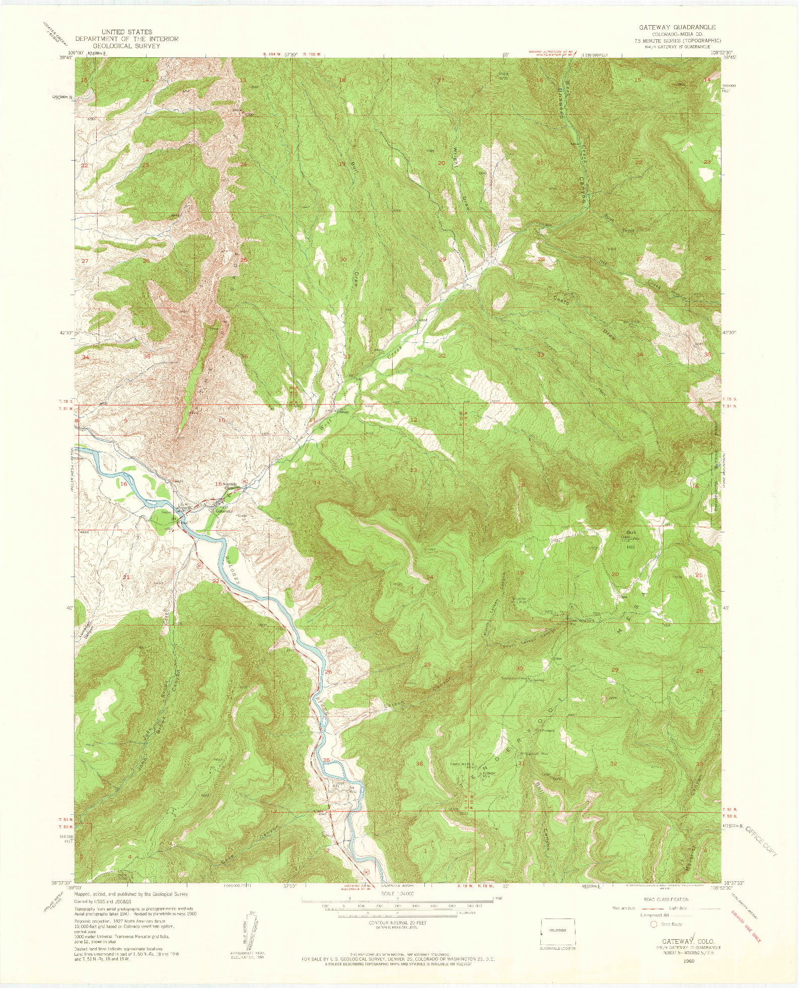 USGS 1:24000-SCALE QUADRANGLE FOR GATEWAY, CO 1960
