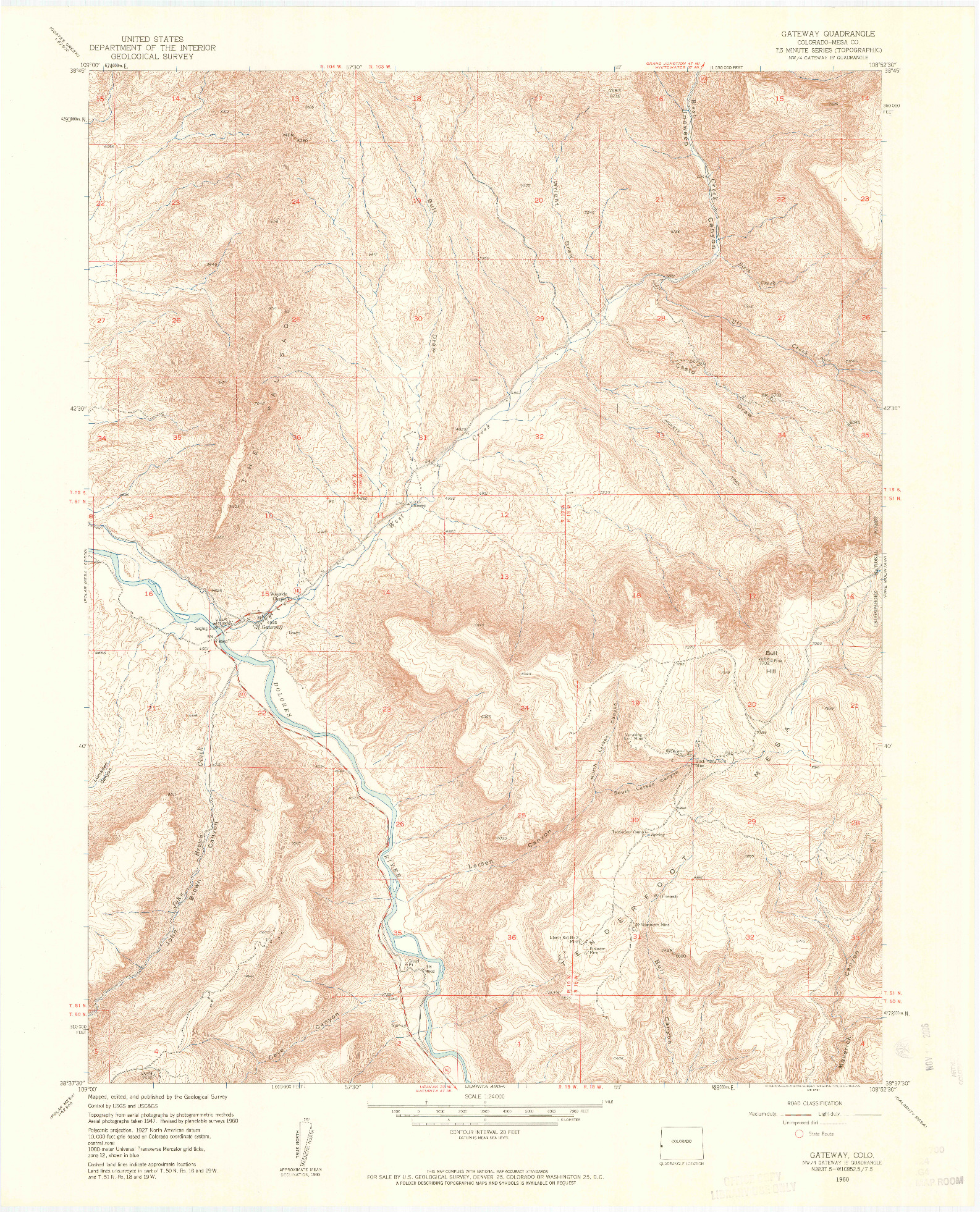 USGS 1:24000-SCALE QUADRANGLE FOR GATEWAY, CO 1960