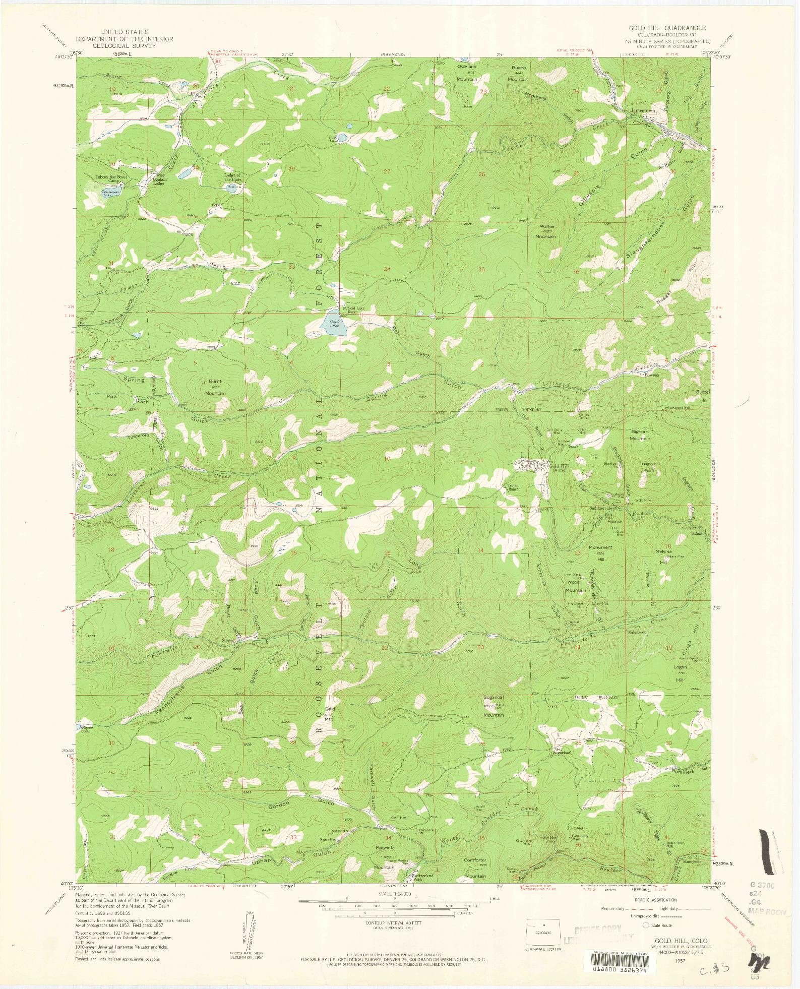 USGS 1:24000-SCALE QUADRANGLE FOR GOLD HILL, CO 1957