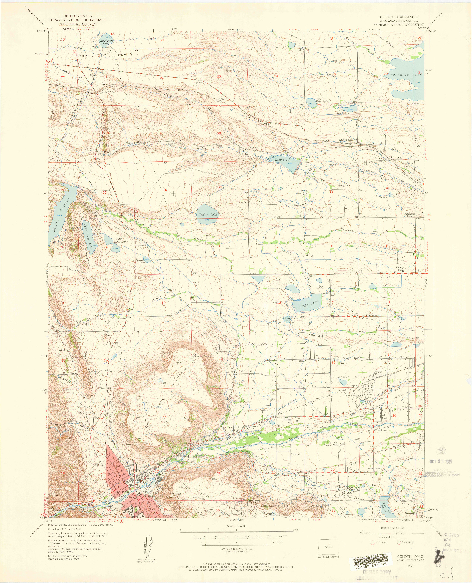 USGS 1:24000-SCALE QUADRANGLE FOR GOLDEN, CO 1957