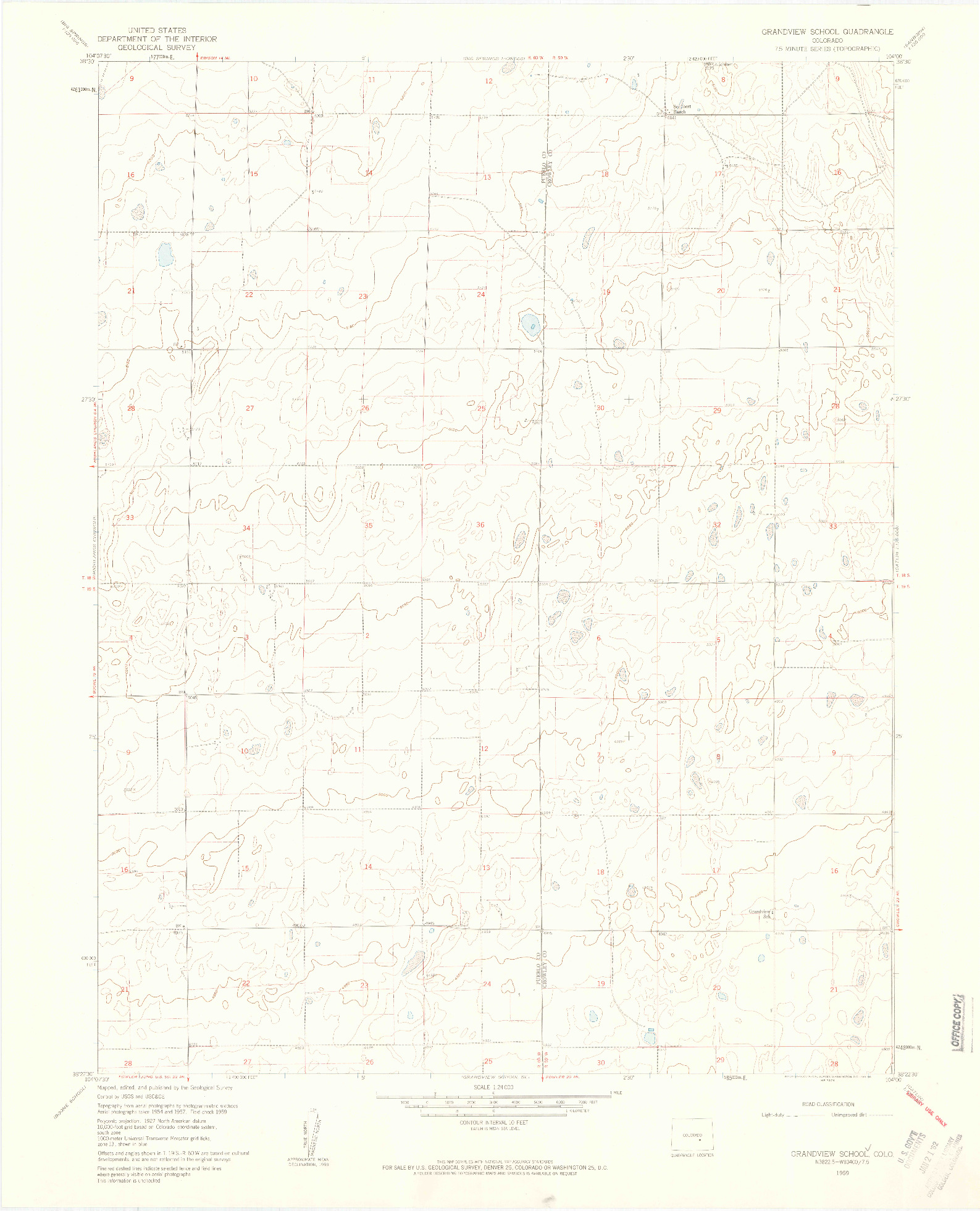 USGS 1:24000-SCALE QUADRANGLE FOR GRANDVIEW SCHOOL, CO 1959