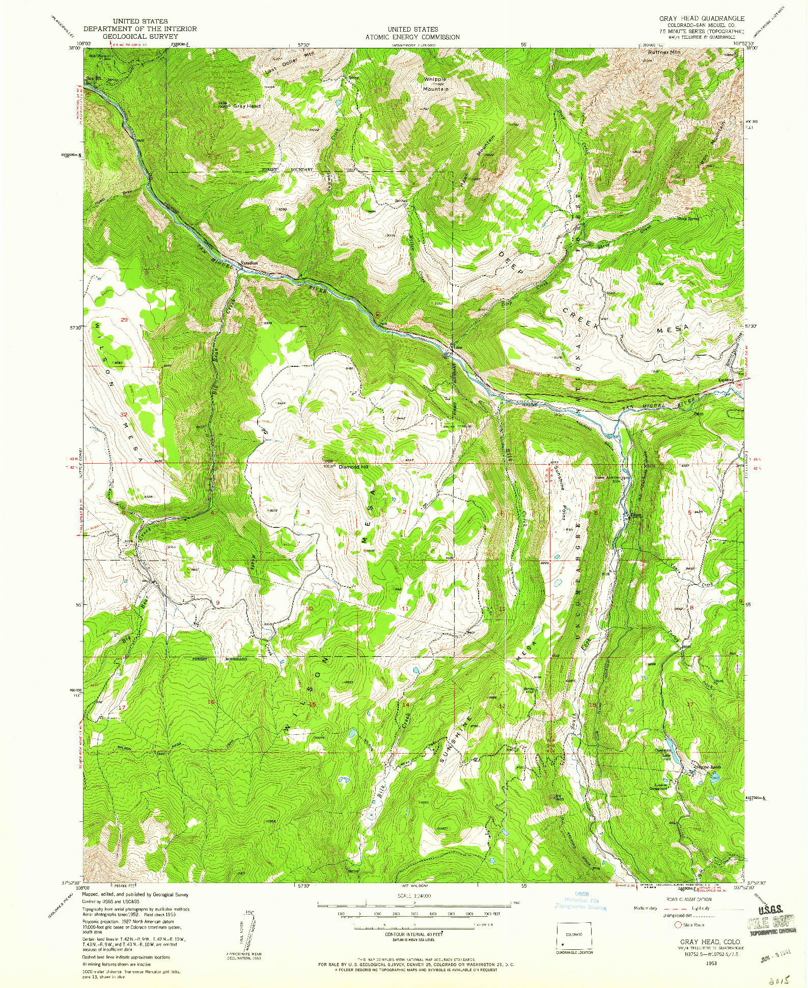 USGS 1:24000-SCALE QUADRANGLE FOR GRAY HEAD, CO 1953