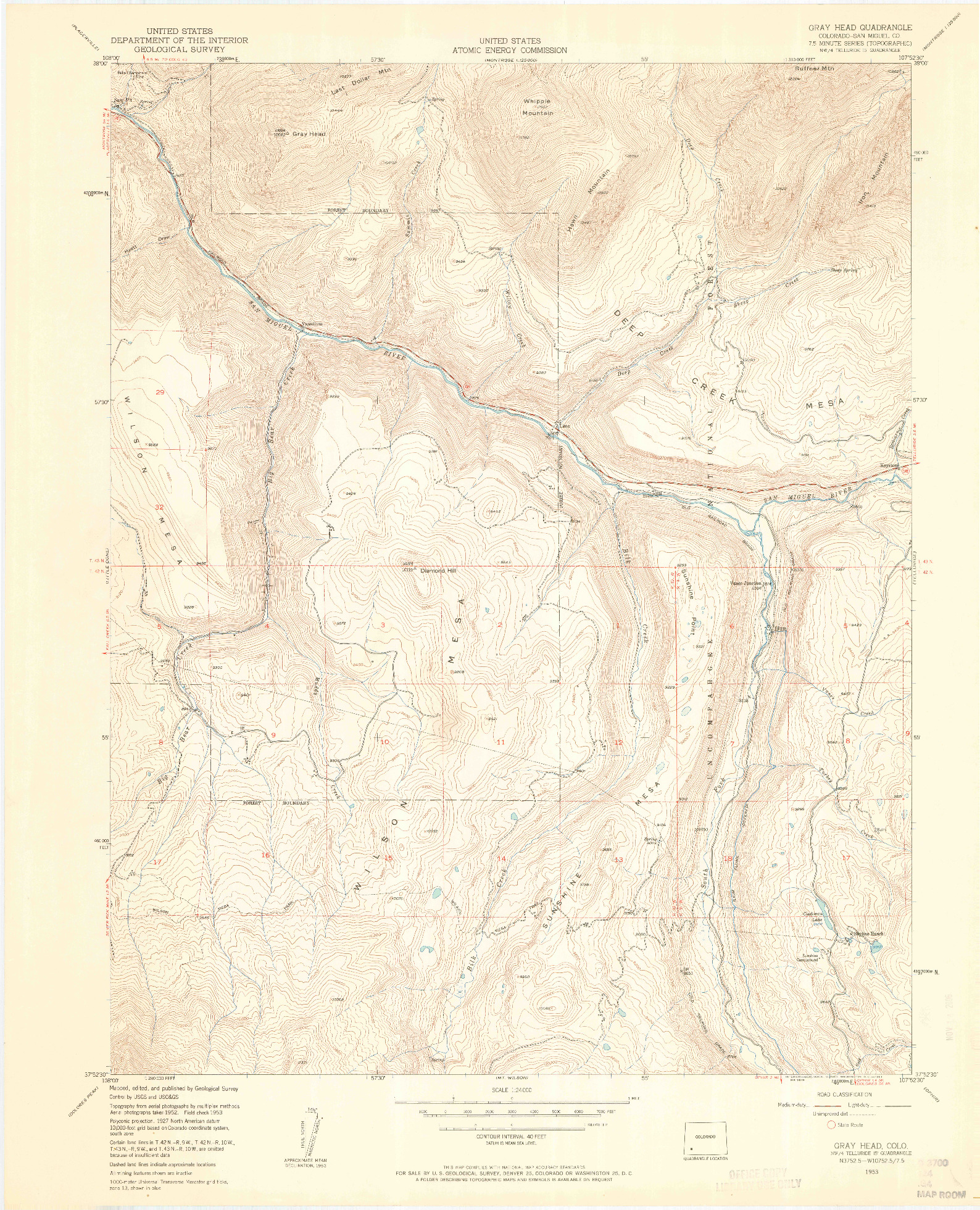 USGS 1:24000-SCALE QUADRANGLE FOR GRAY HEAD, CO 1953