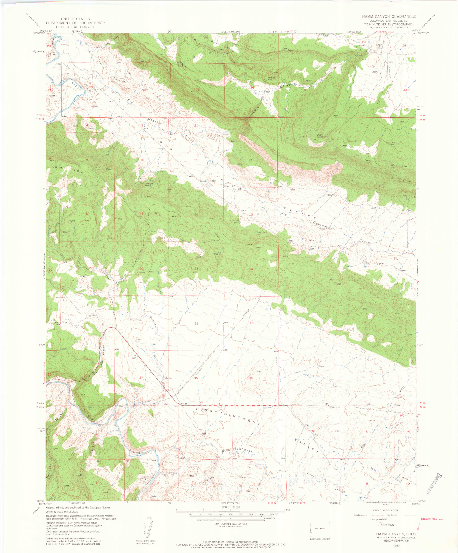 USGS 1:24000-SCALE QUADRANGLE FOR HAMM CANYON, CO 1960