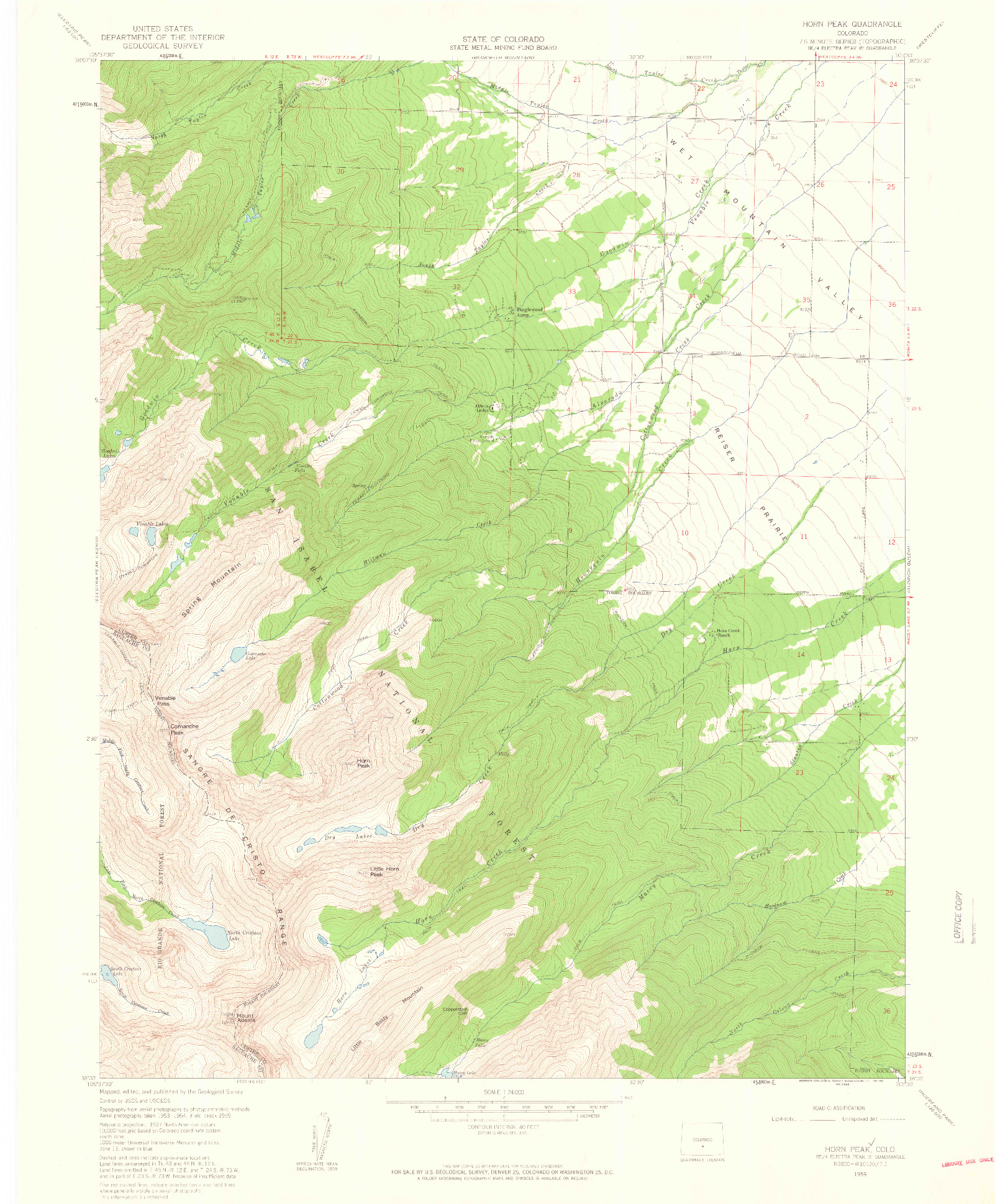 USGS 1:24000-SCALE QUADRANGLE FOR HORN PEAK, CO 1959