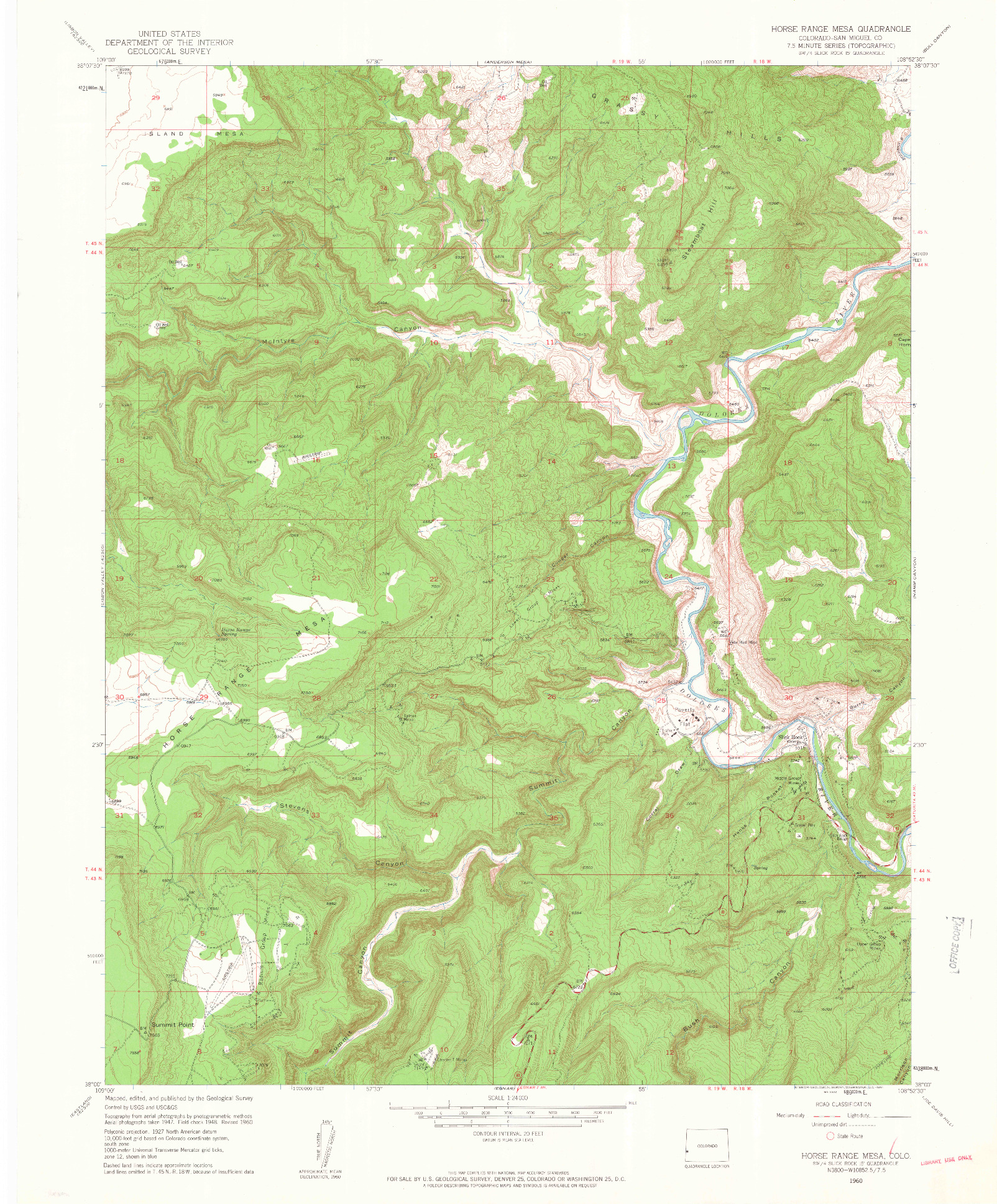 USGS 1:24000-SCALE QUADRANGLE FOR HORSE RANGE MESA, CO 1960
