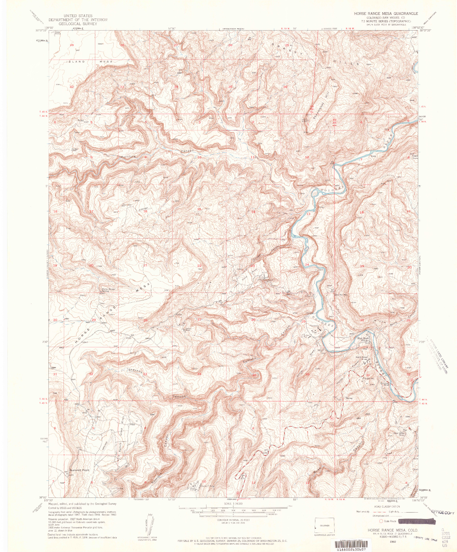 USGS 1:24000-SCALE QUADRANGLE FOR HORSE RANGE MESA, CO 1960