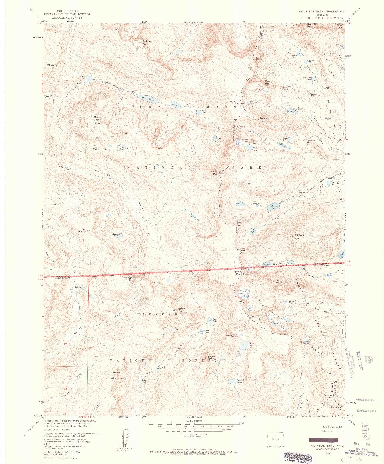 USGS 1:24000-SCALE QUADRANGLE FOR ISOLATION PEAK, CO 1958