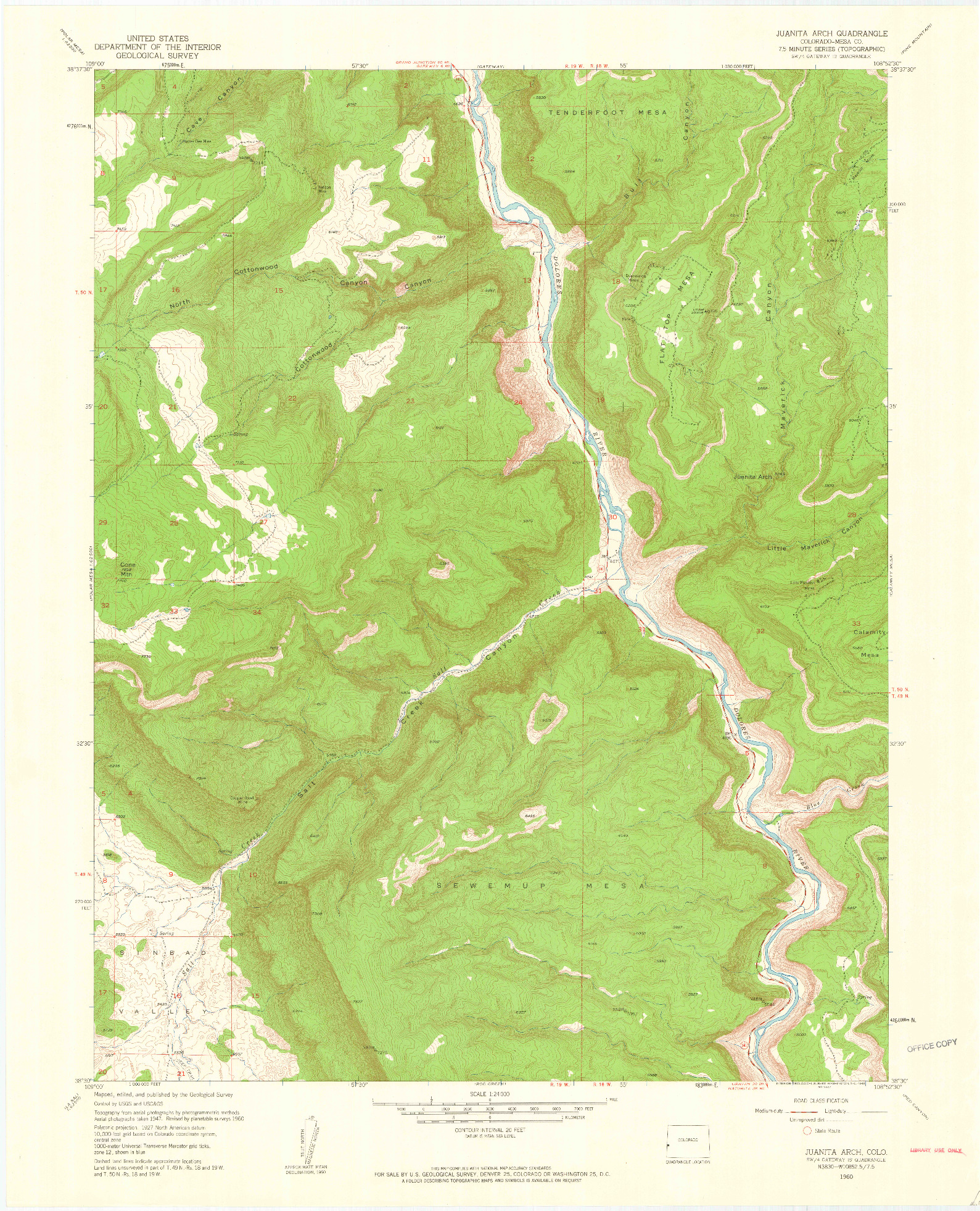 USGS 1:24000-SCALE QUADRANGLE FOR JUANITA ARCH, CO 1960