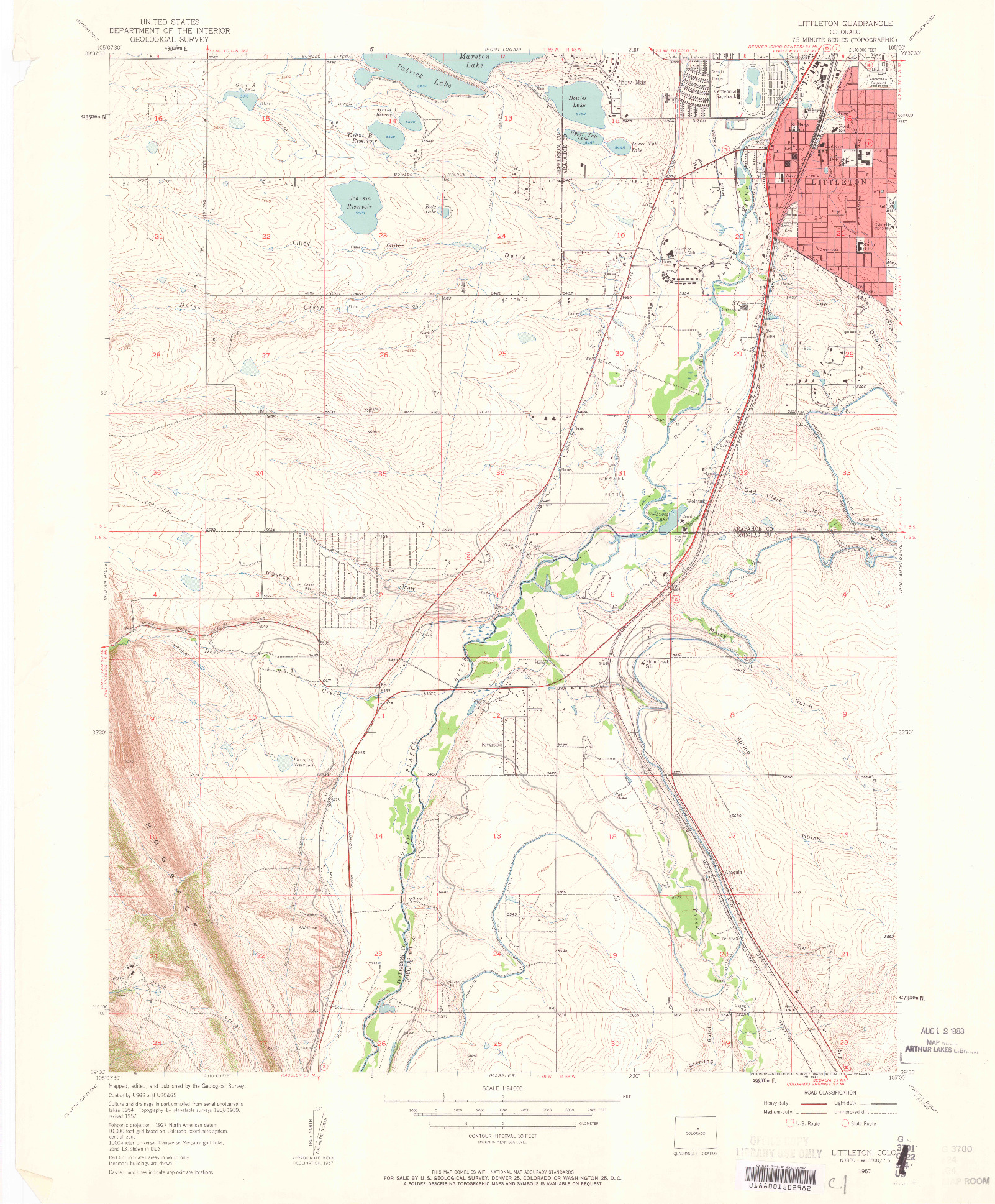 USGS 1:24000-SCALE QUADRANGLE FOR LITTLETON, CO 1957