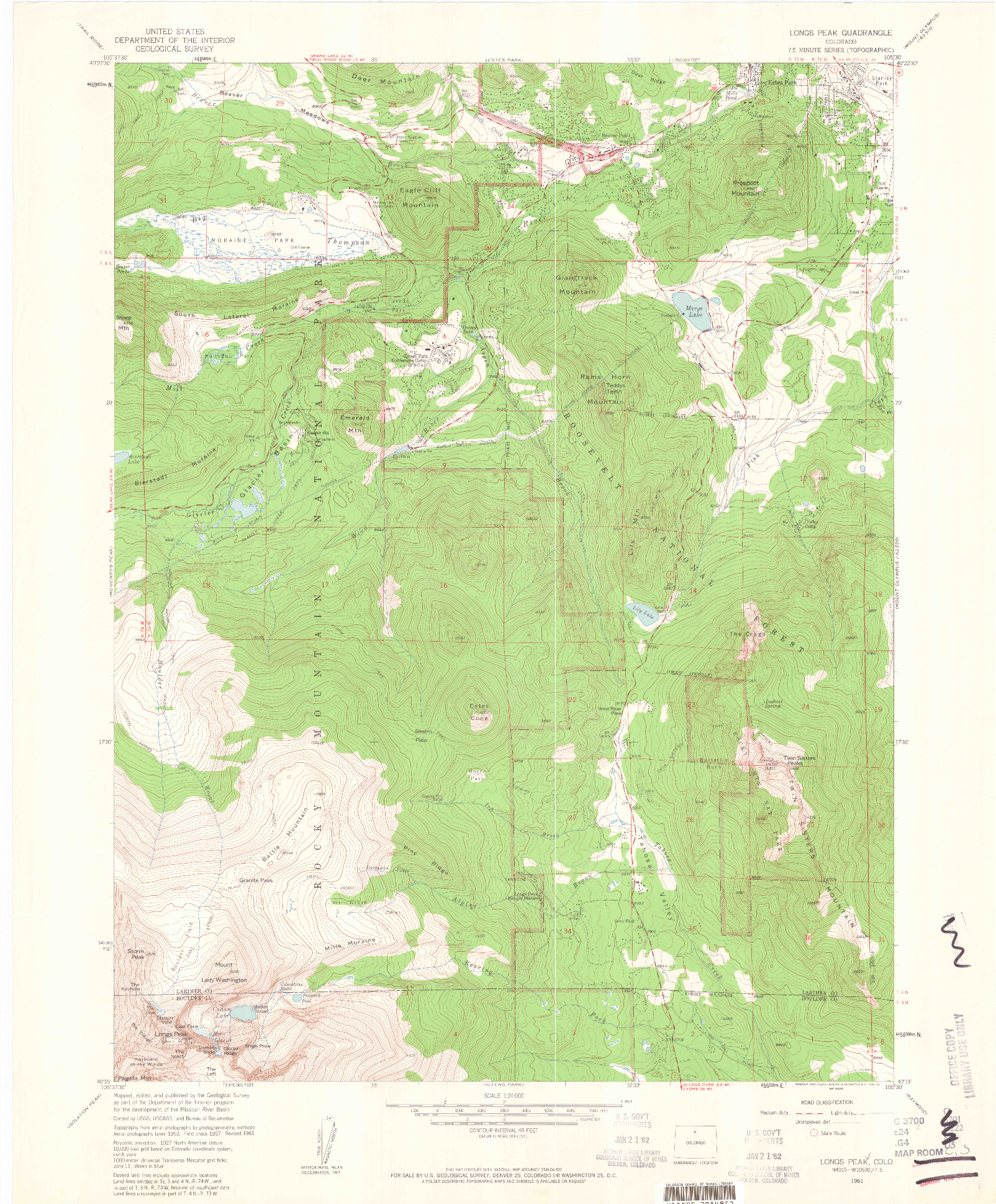 USGS 1:24000-SCALE QUADRANGLE FOR LONGS PEAK, CO 1961