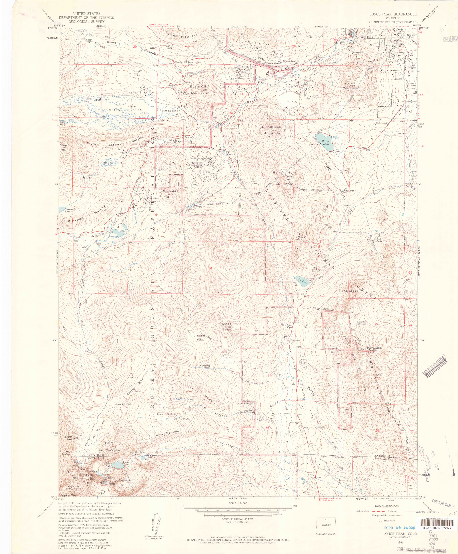 USGS 1:24000-SCALE QUADRANGLE FOR LONGS PEAK, CO 1961