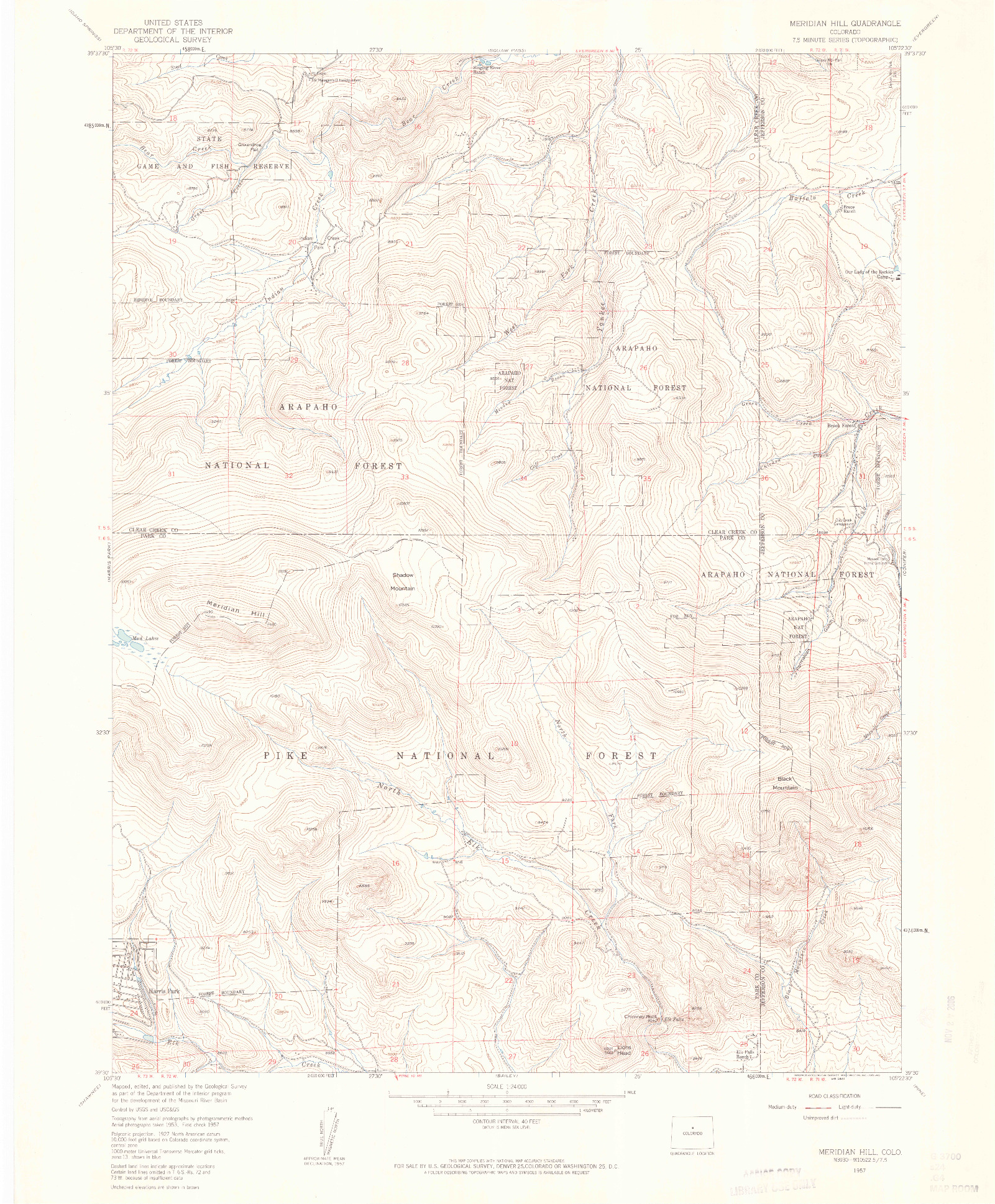 USGS 1:24000-SCALE QUADRANGLE FOR MERIDIAN HILL, CO 1957