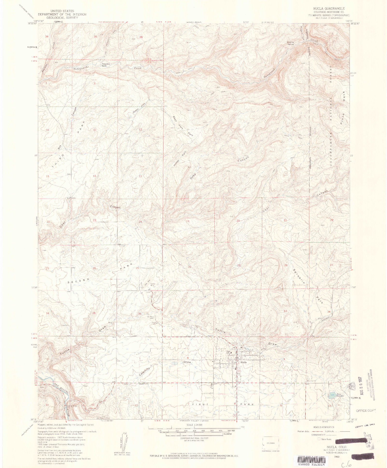 USGS 1:24000-SCALE QUADRANGLE FOR NUCLA, CO 1960